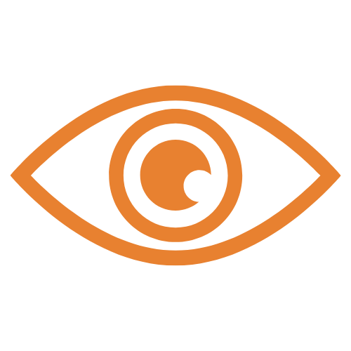 Stylized eye illustration with a spiral pupil in orange and black.
