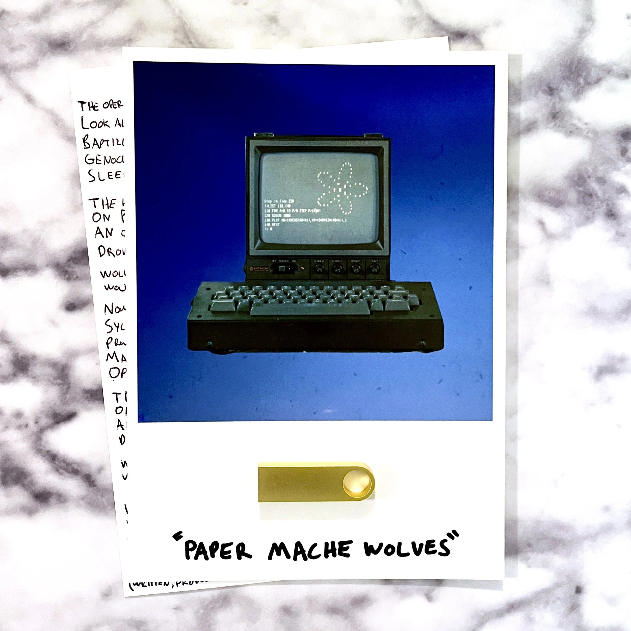 Paper Mache Wolves Gold Phallus USB and Handwritten Lyrics