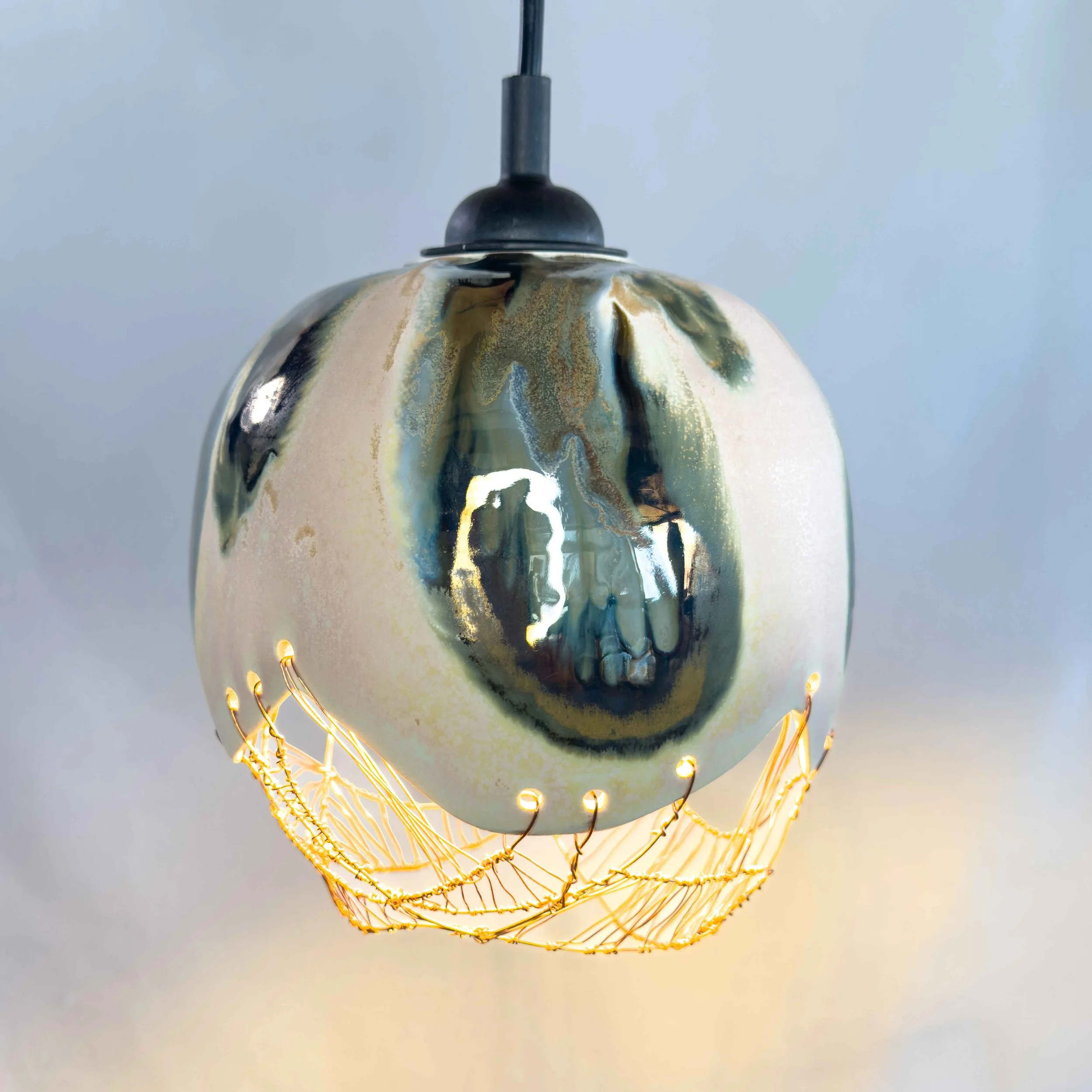 Wireweave Ceramic Pendant Lamp Shade – Medium in Peacock Glaze Finish