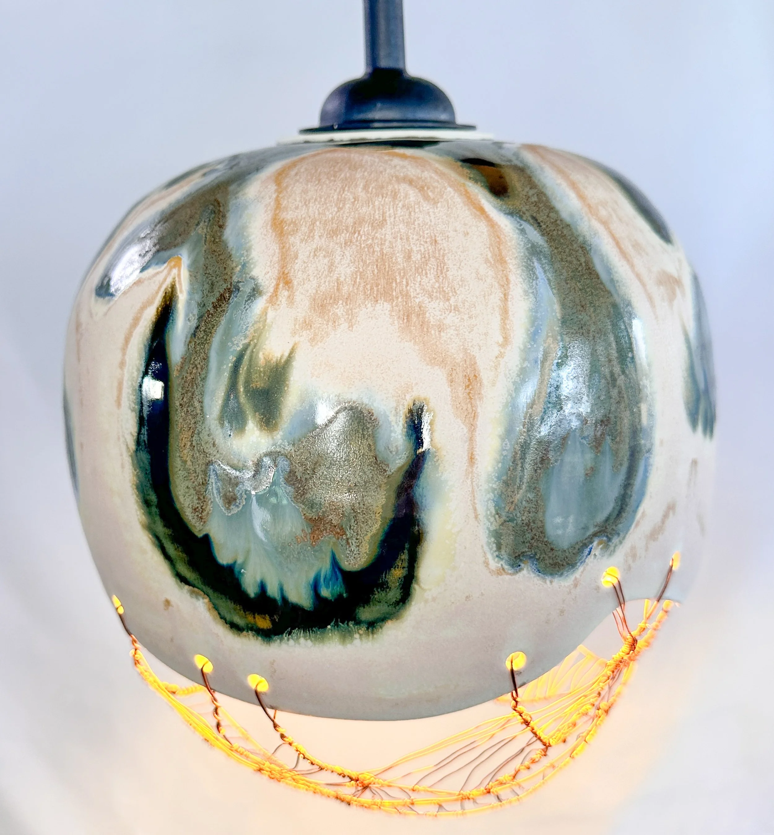 Wireweave Ceramic Pendant Lamp Shade – Large in Peacock Glaze Finish