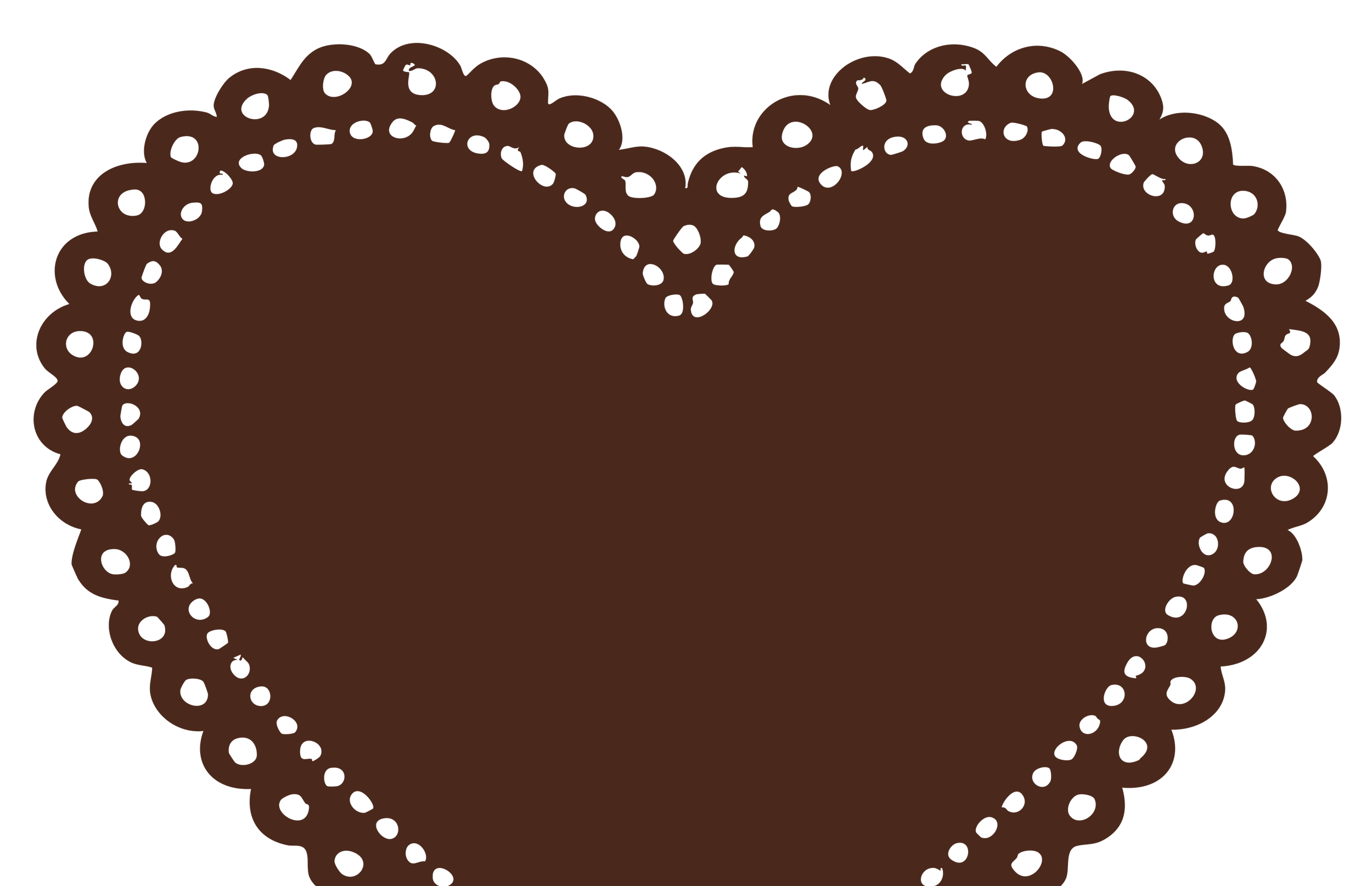 A heart-shaped chocolate cookie with a decorative dotted border.