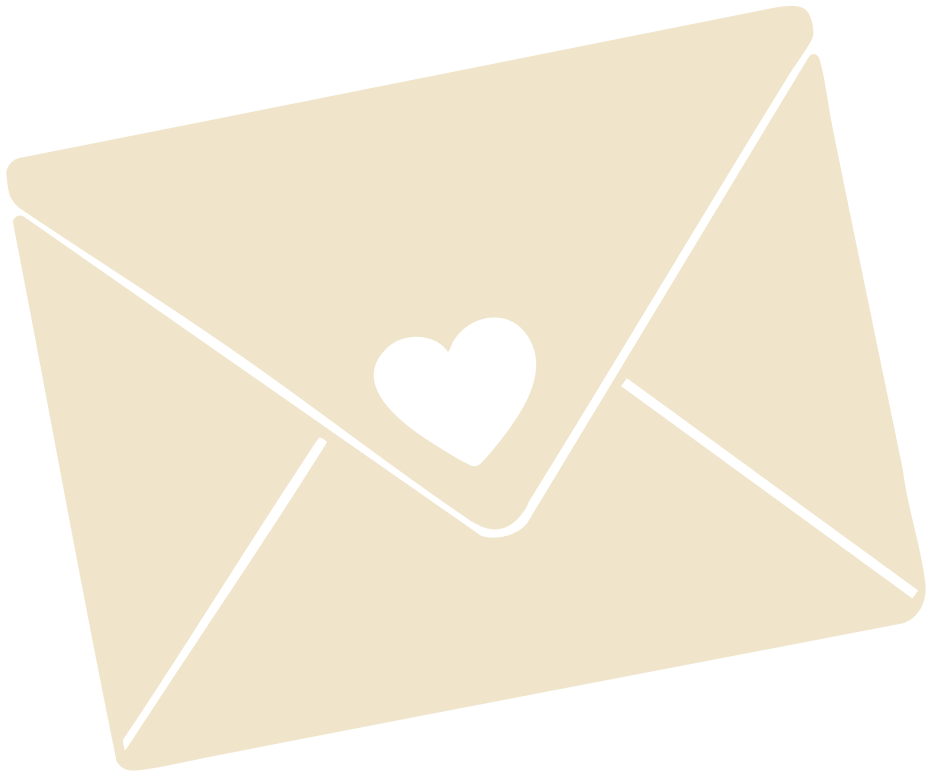 A beige envelope with a black heart on the front.