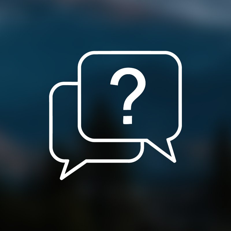 Two speech bubbles with a large question mark inside the front bubble.