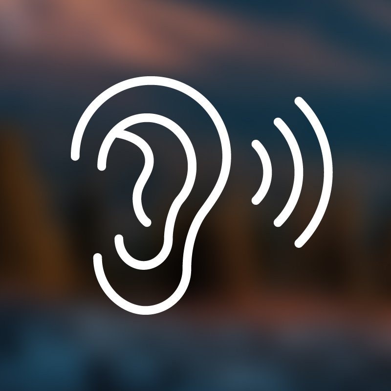 Icon of an ear with sound waves indicating hearing or listening.