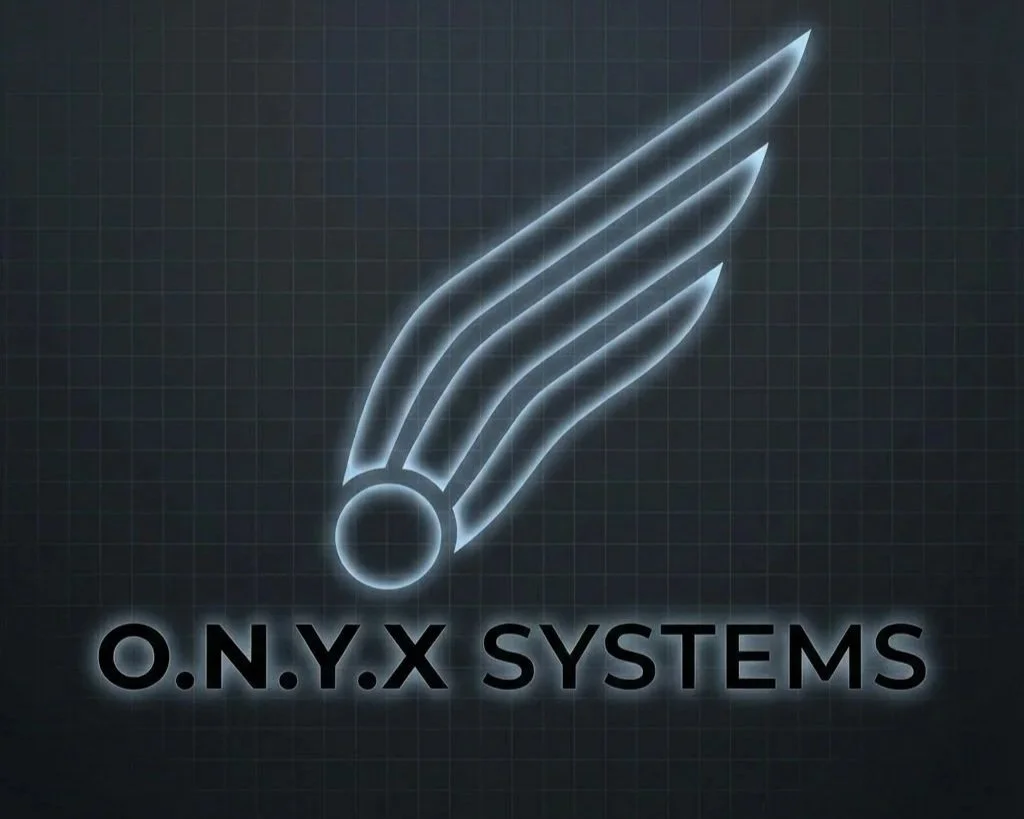 Neon-style logo with five wing-like lines extending from a circle, and the text "O.N.Y.X SYSTEMS" beneath.