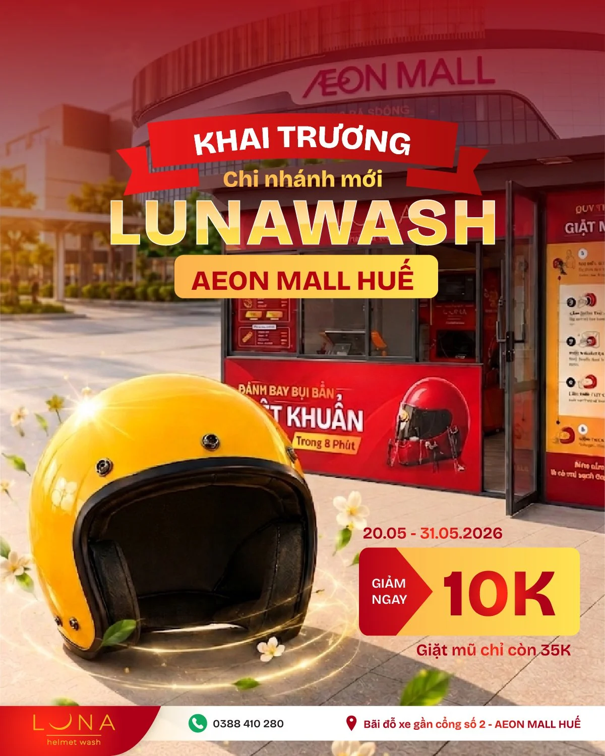 LUNA WASH CH&Iacute;NH THỨC C&Oacute; MẶT TẠI AEON MALL HUẾ

Luna Wash - Dịch vụ giặt &amp; sửa n&oacute;n bảo hiểm đ&atilde; c&oacute; mặt tại xứ Huế 💜 

Đến ngay B&atilde;i đỗ xe, cạnh cổng số 2 của Trung t&acirc;m thương mại Aeon Mall Huế v&agrav