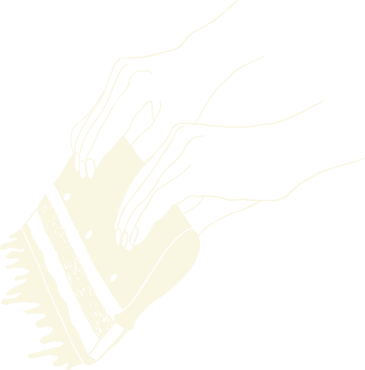 Hand drawn illustration of a hand holding a screen printing squeegee