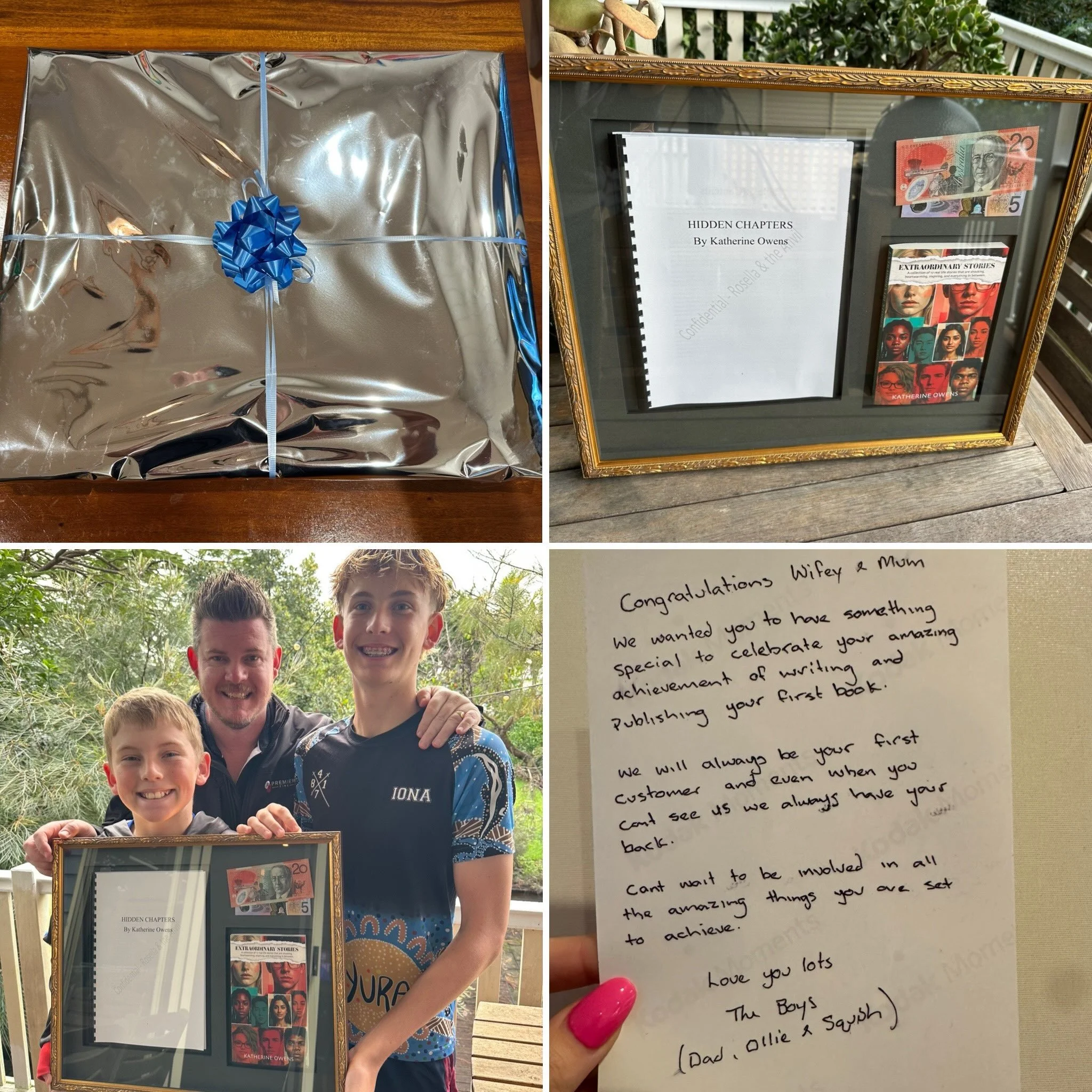 What an amazing surprise to wake up to this morning on Publication Day! 
My 3 wonderful boys surprised me with a framed copy of my first manuscript draft, the first official book my wonderful husband, Jared &ldquo;bought&rdquo; off me and the money I