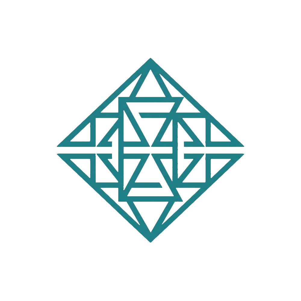 Blue geometric wireframe pyramid with multiple interconnected triangles and a shadow below, set against a black background.