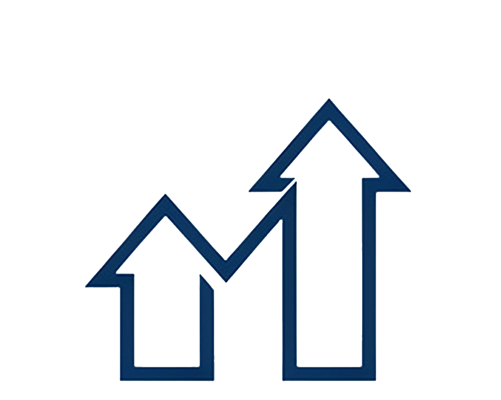 Stylized upward trending graph with arrows, indicating growth or increase.