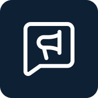Social media icon with a speech bubble and a stylized 'megaphone' inside