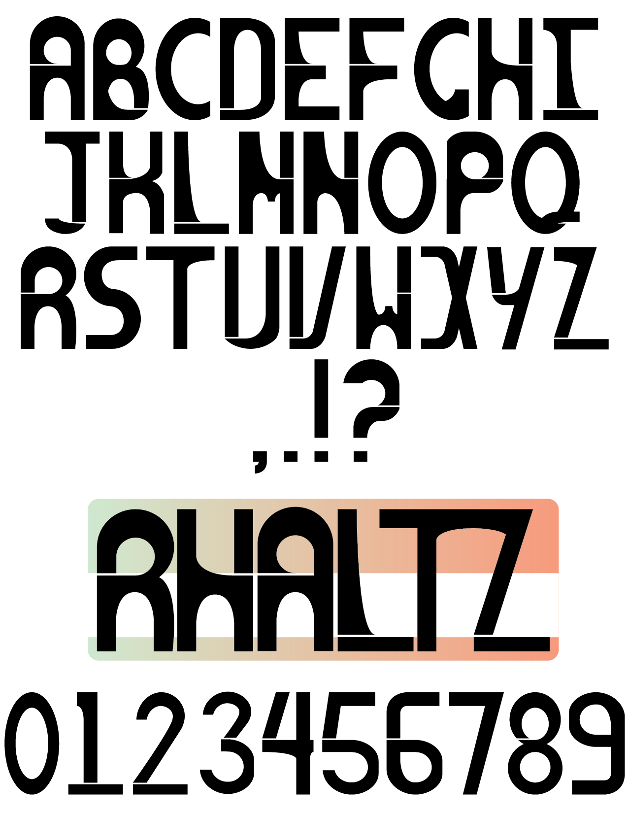 Custom curvy, flowy typeface named Rhaltz