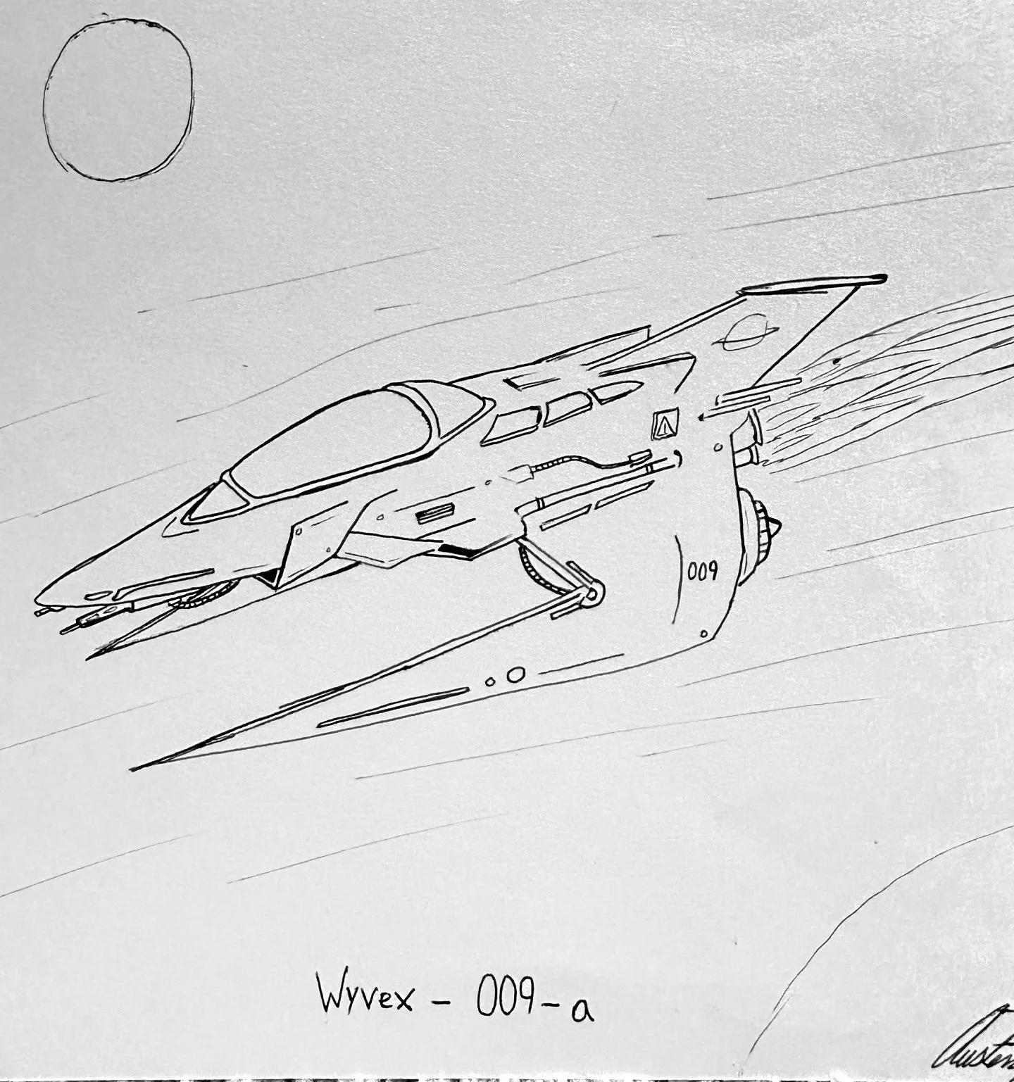 sharp winged W shaped spaceship sketch