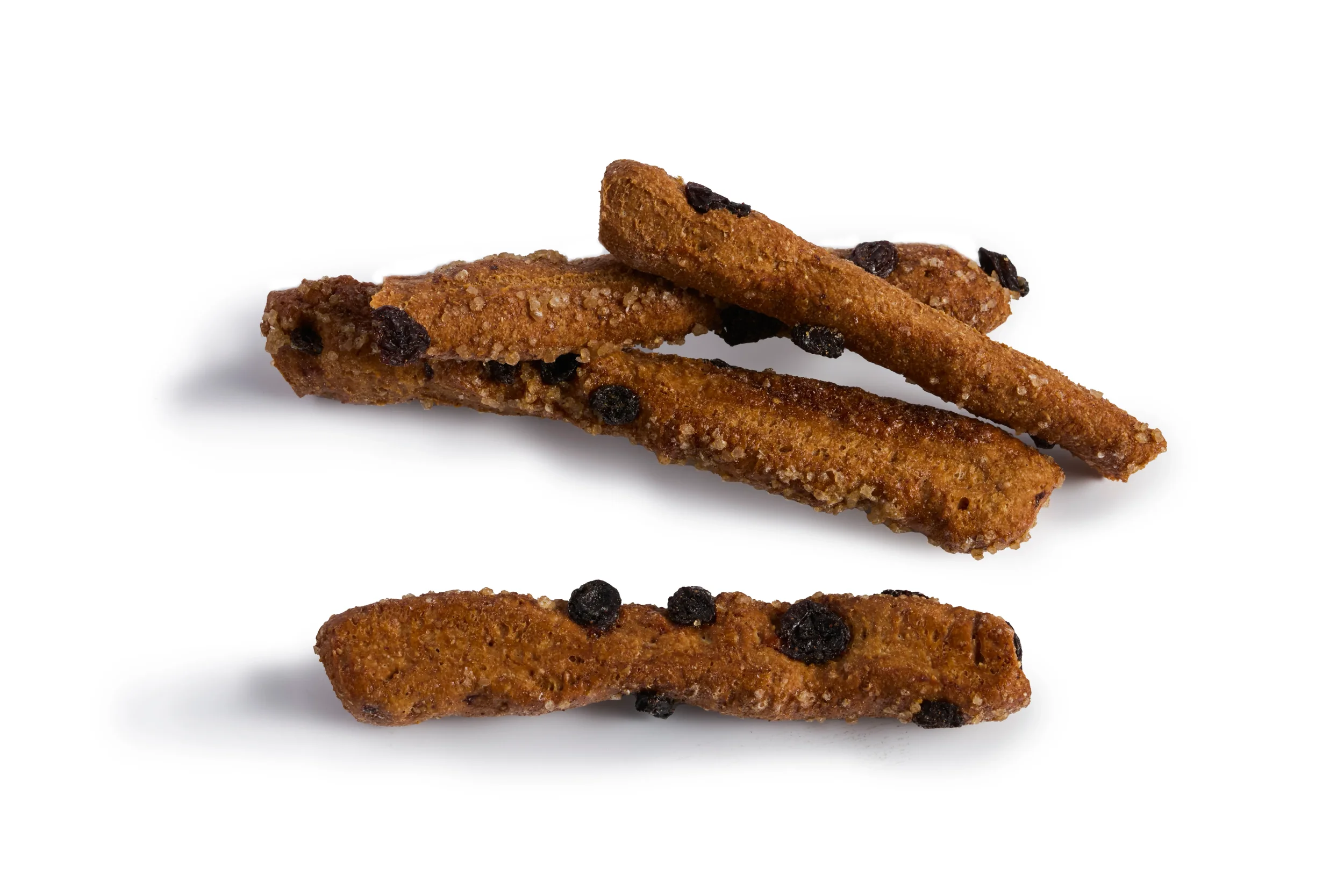 Sweet Currant Twigs product are wholegrain breadsticks rolled in currants, cinnamon & turbinado sugar.