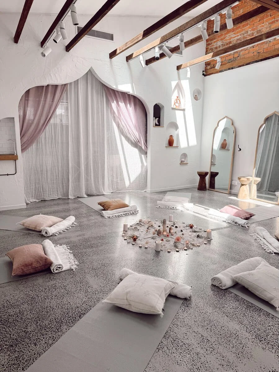 Calming Neshima Wellness Collective space set up for a Group Kundalini Activation Ceremony