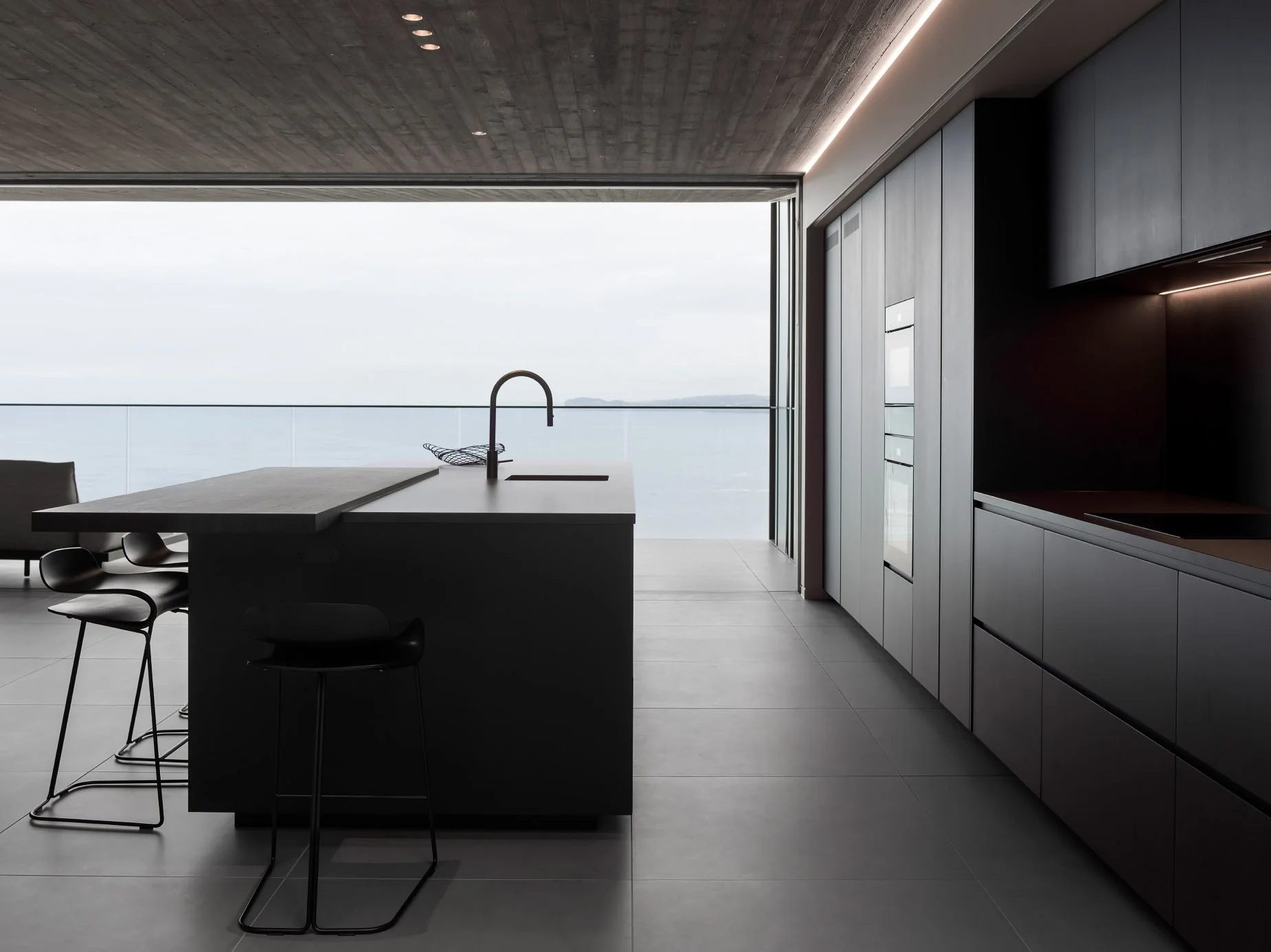 Killcare central coast Luxury dark kitchen with ocean views Sydney