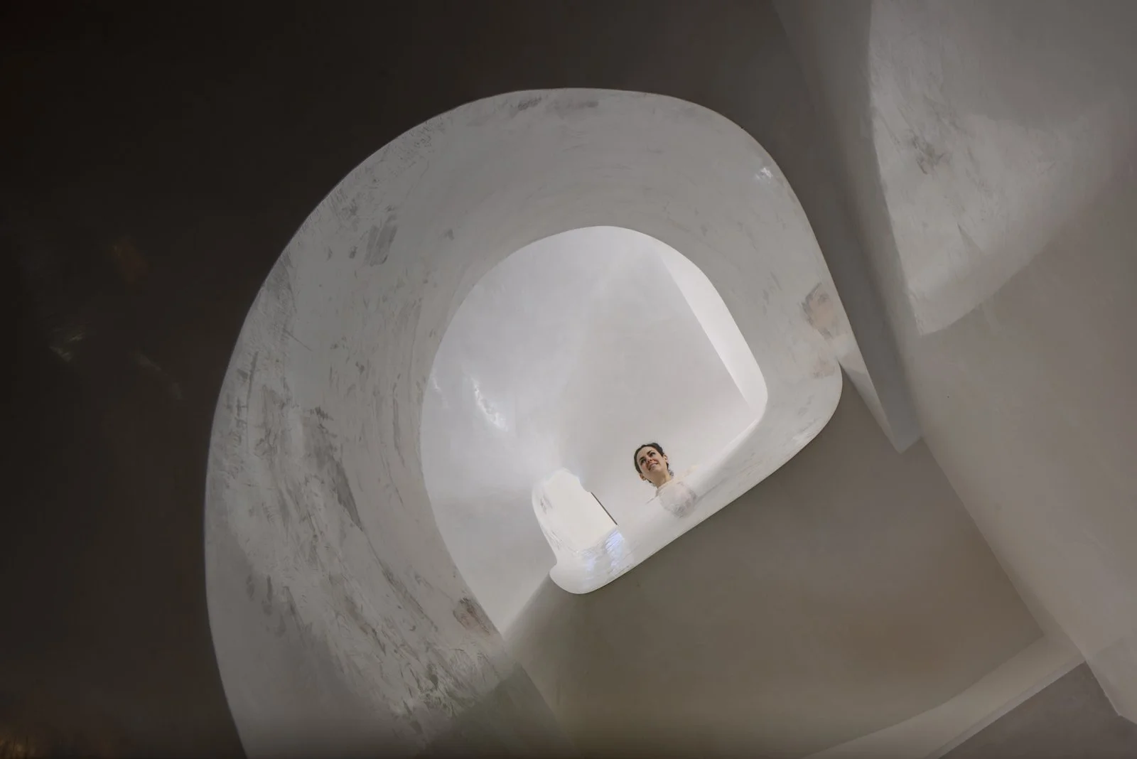 Polished plaster staircase, concrete ribbon stairs