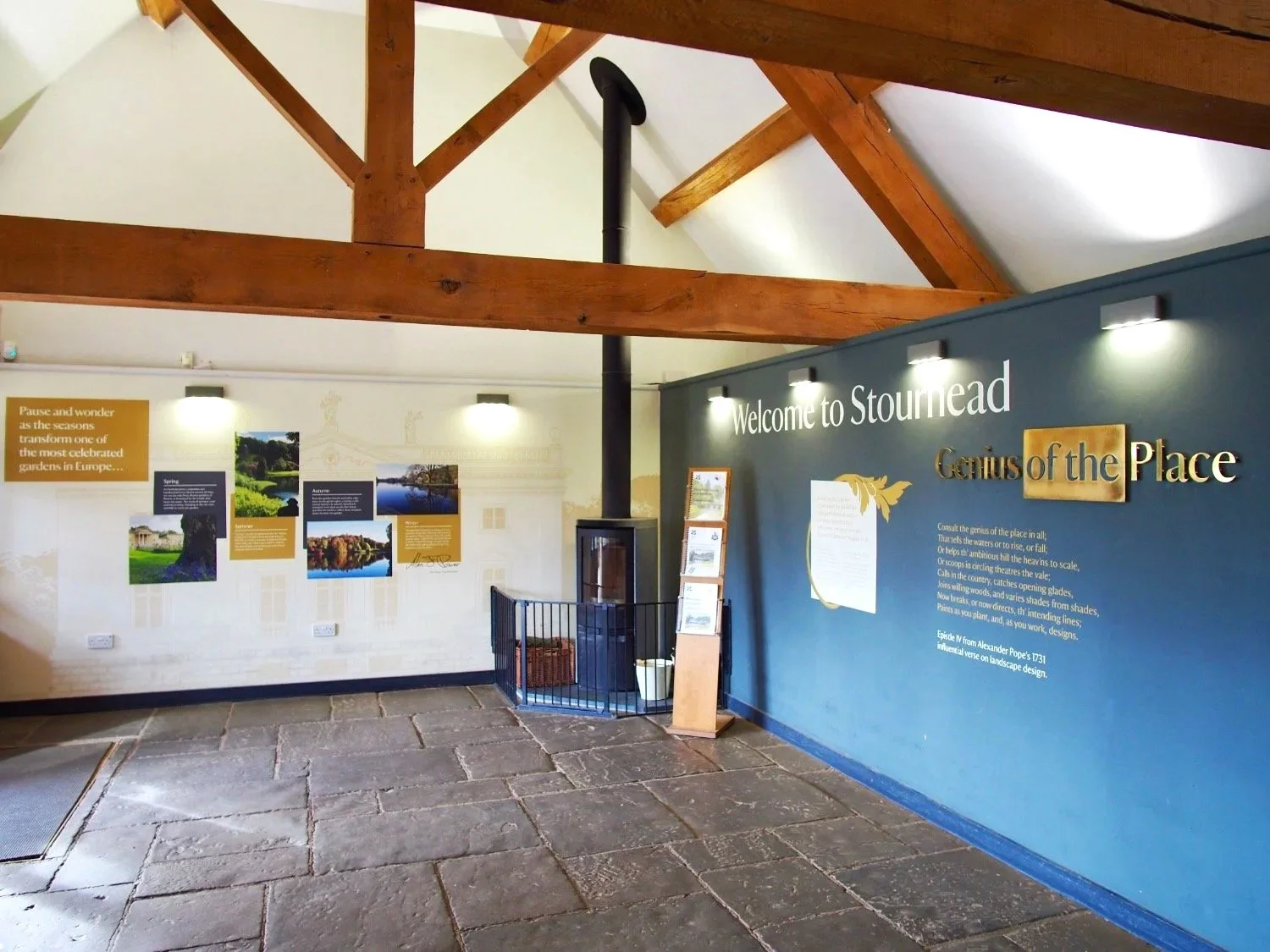 Interpretation on the walls of the visitor welcome building at Stourhead in Wiltshire.