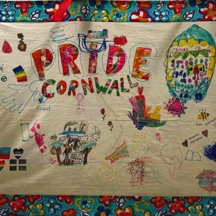 A fabric panel decorated by members of a Cornwall Pride community group.