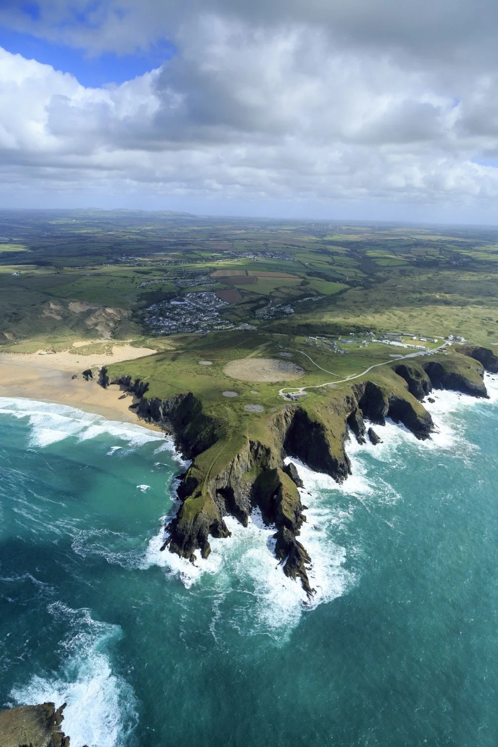 An arial view of the Cornish coastline.