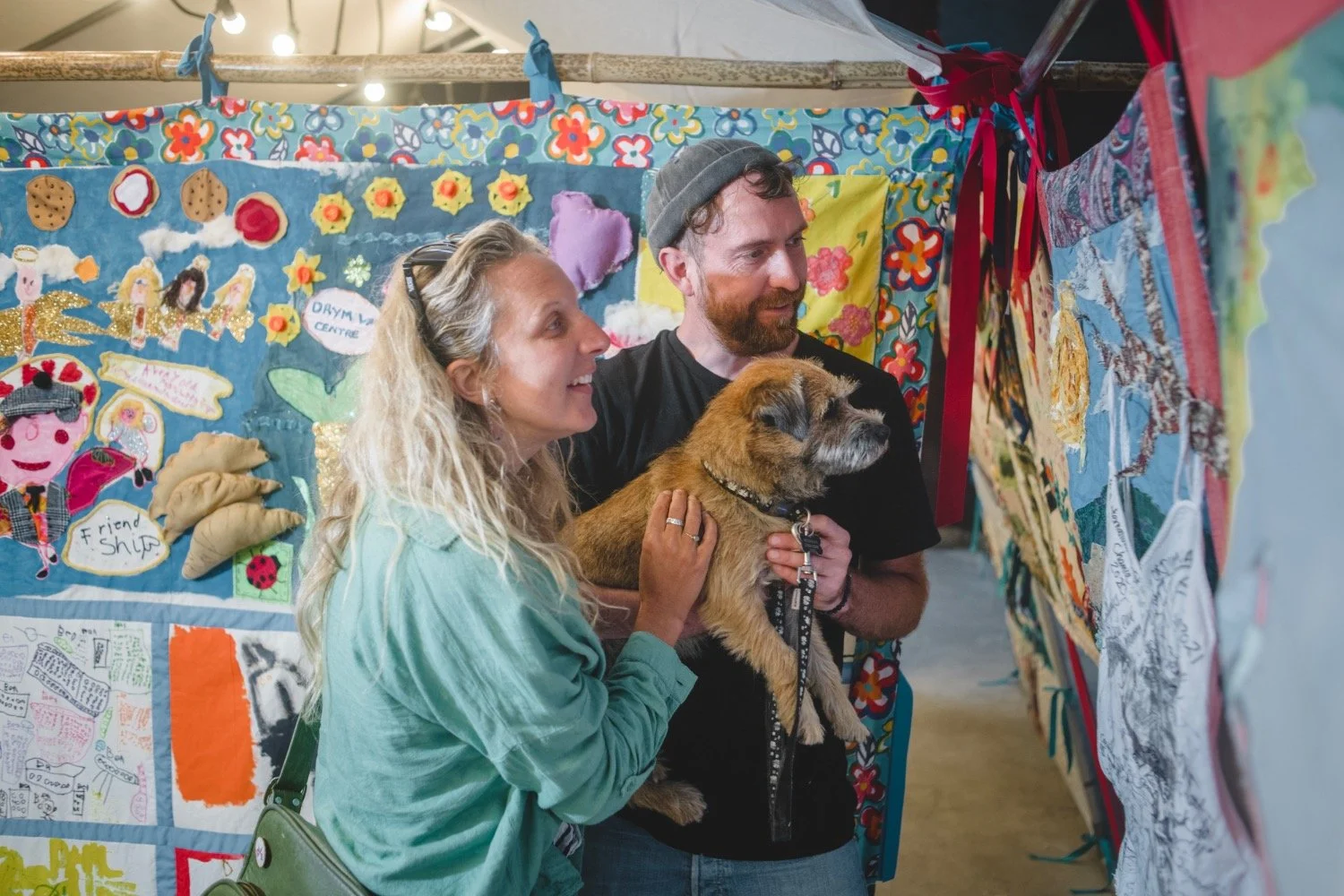 Visitors explore panels inside Story Shelter by Bec Applebee. 