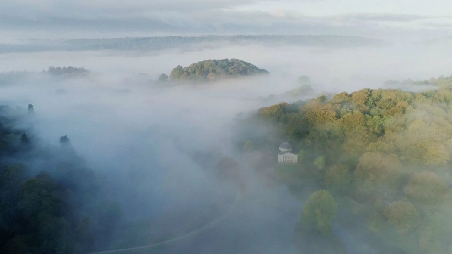 An aerial-view of the Pantheon at Stourhead.