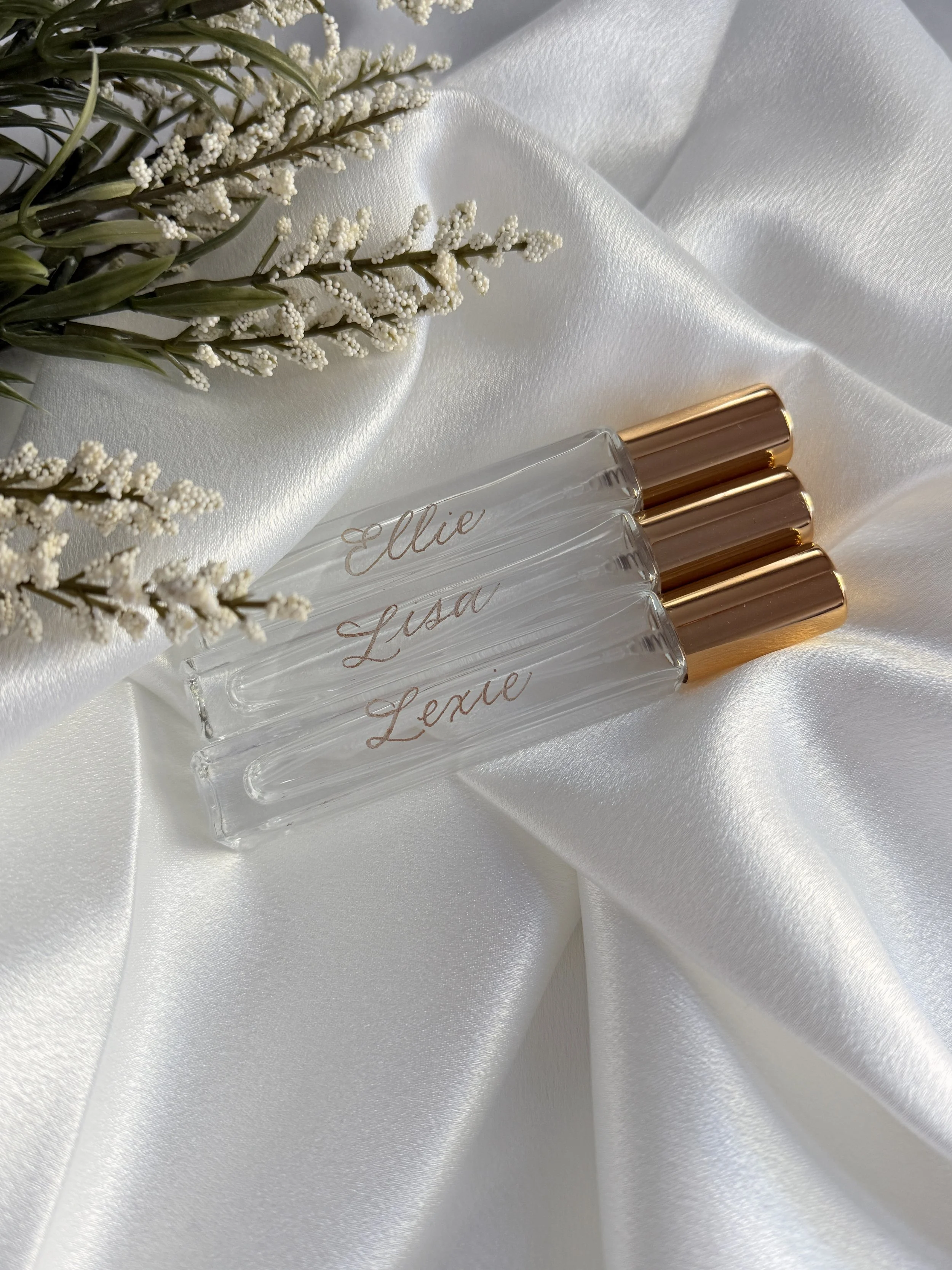 Custom engraved perfume bottles with modern calligraphy personalization in New York City and New Jersey
