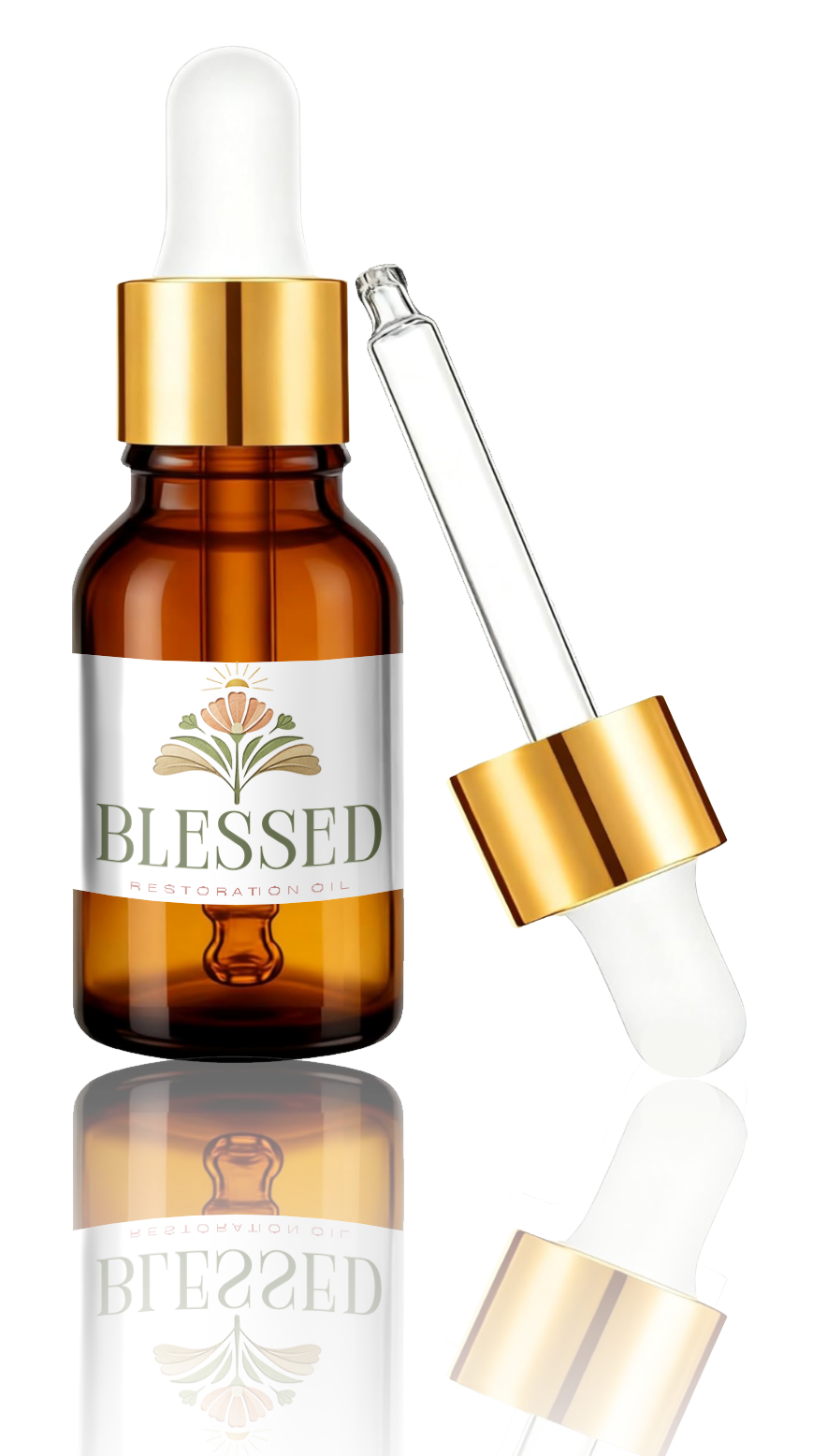 Bottle of Blessed Restoration Oil with a dropper.