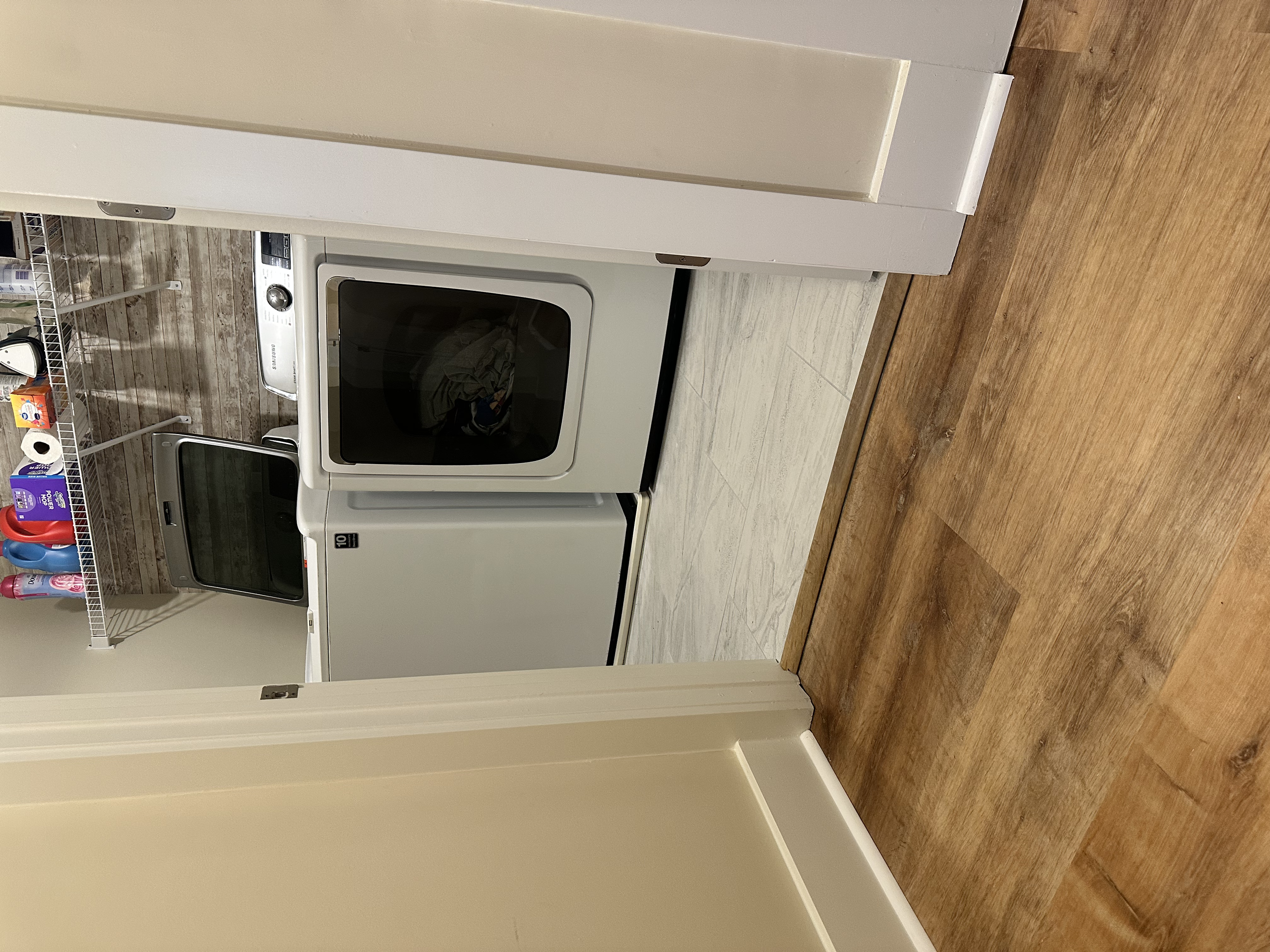 The laundry got the same tile as the upstairs hall bathroom