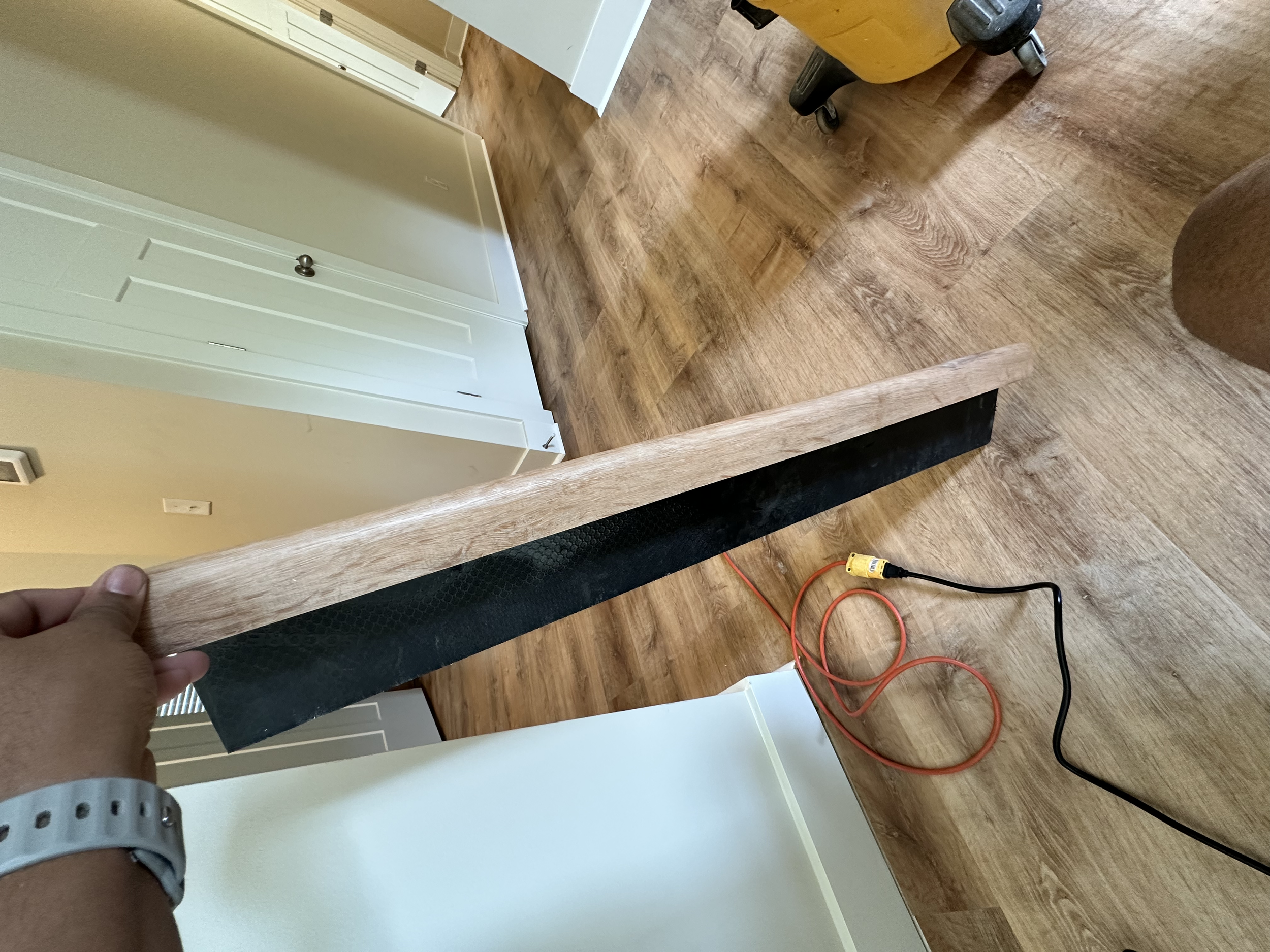 Check out this custom stair tread made from the LVP flooring used throughout this home