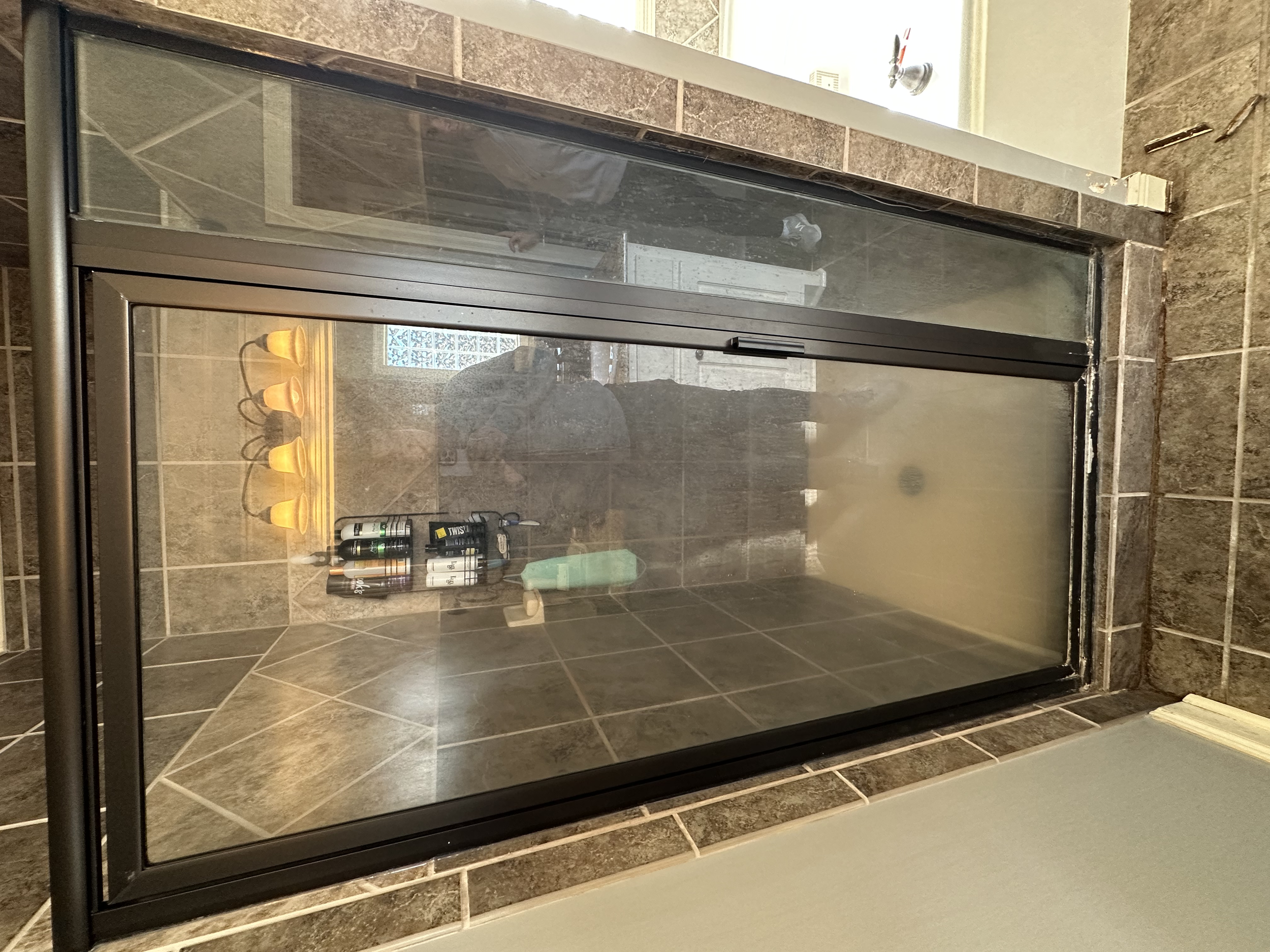 Shower doors with frames become more difficult to clean over time. Most of our customer opt to have a frameless shower door installed when building a new shower.