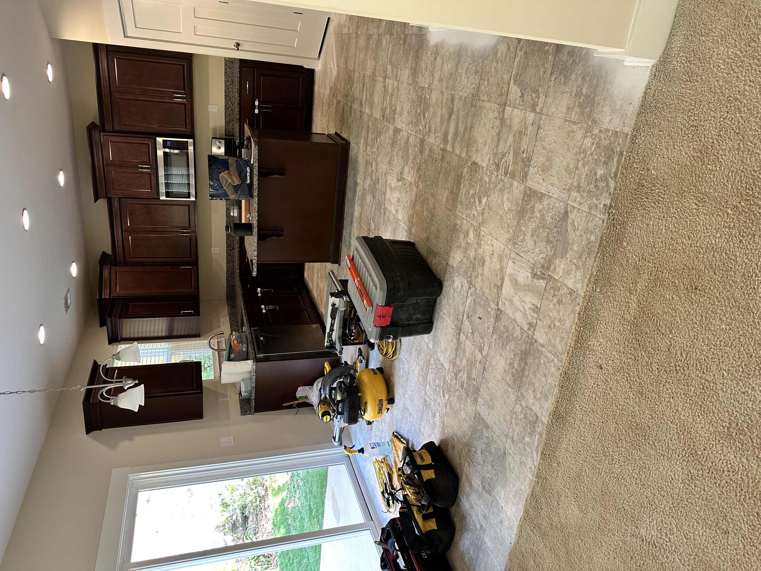 The kitchen had cheap linoleum flooring