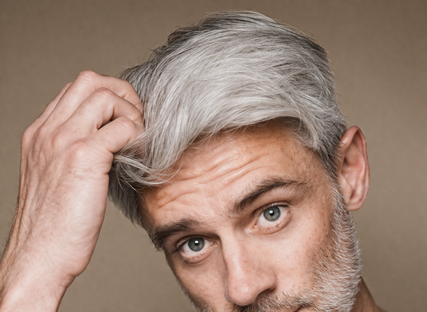 Middle-aged man examining thinning hair, considering FUE hair transplant options in Ottawa