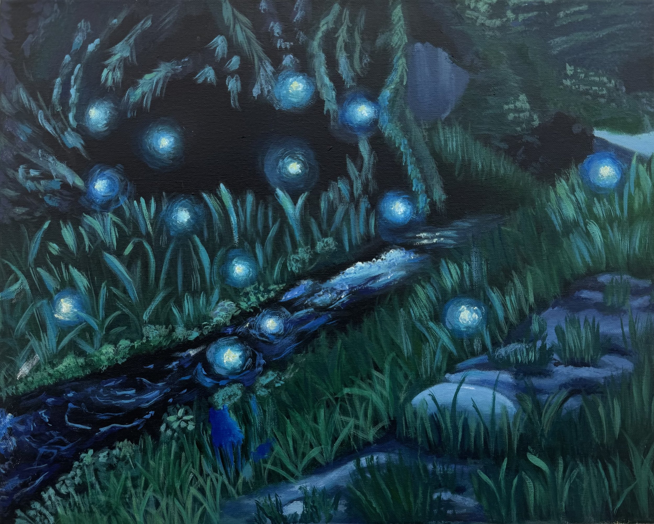 "Serene Night Light", 2024​. Acrylic paint on canvas. ​16" x 24" inches 