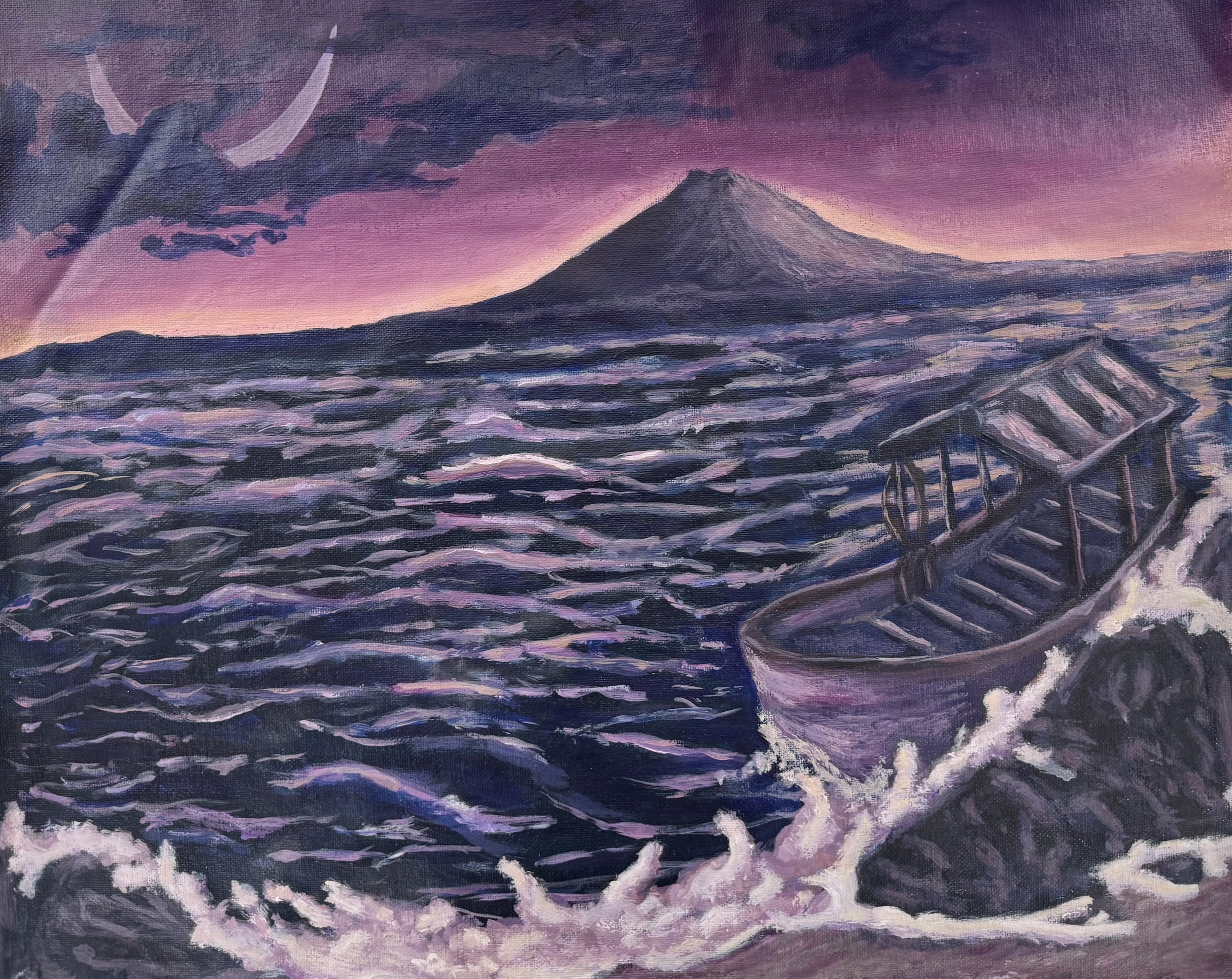 “Moody Tides”, 2025. Acrylic paint on a canvas pad. 
16" x 24" inches