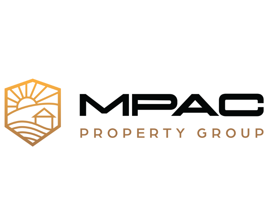 Logo of MPAC Property Group with a stylized geometric sun graphic to the left of the text 'MPAC PROPERTY GROUP' in black and red font on a yellow background.