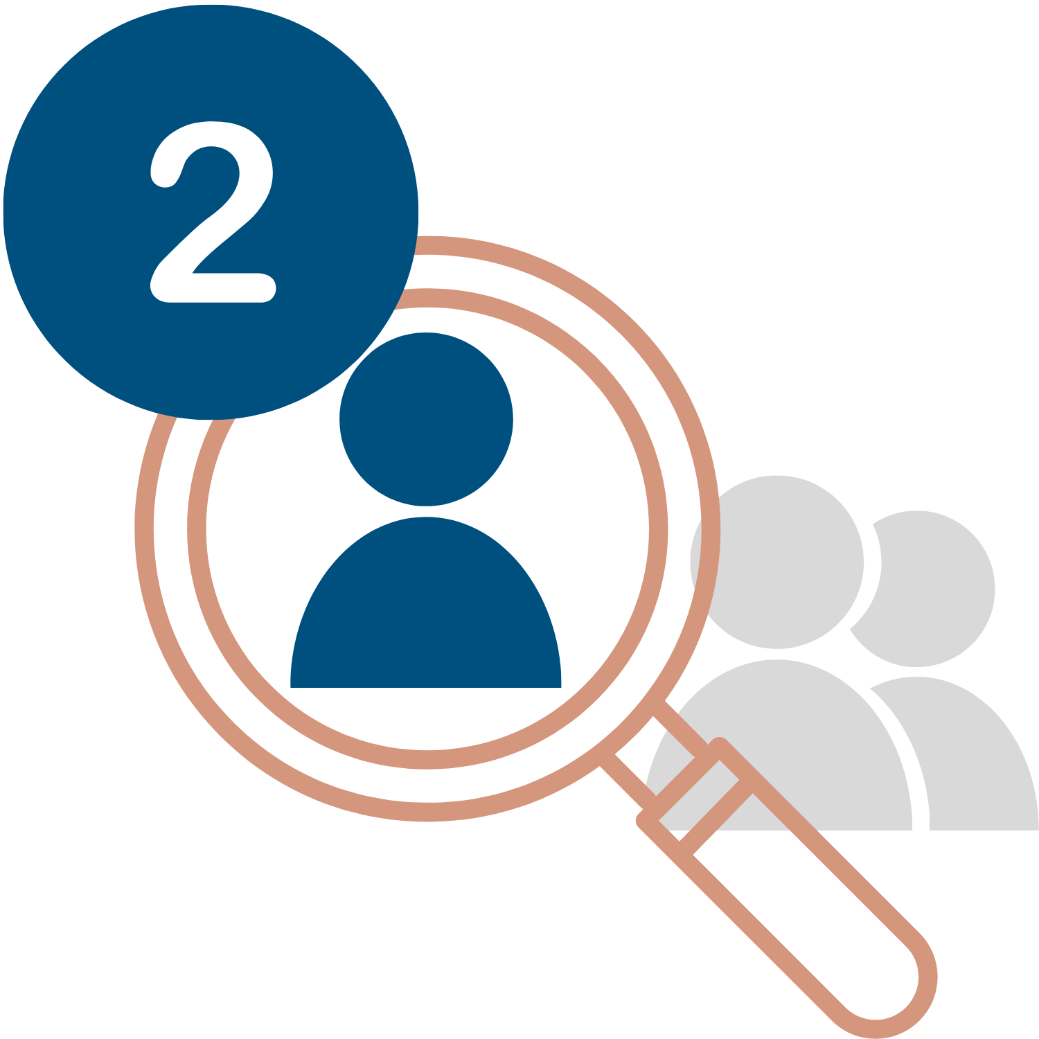 A magnifying glass focusing on a stylized person icon surrounded by other human icons, symbolizing search or investigation in human resources or social context.