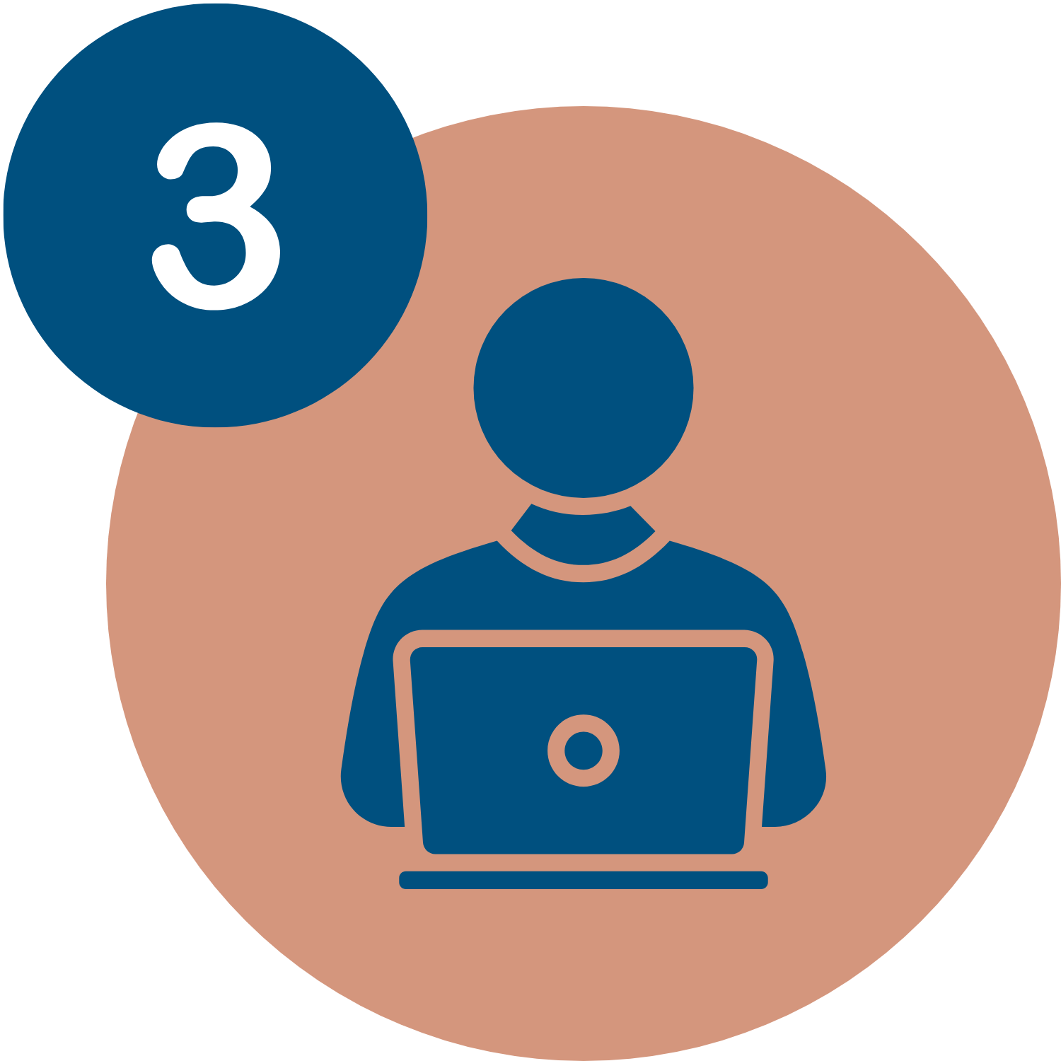 An icon of a person working on a laptop with a notification bubble containing the number 3.
