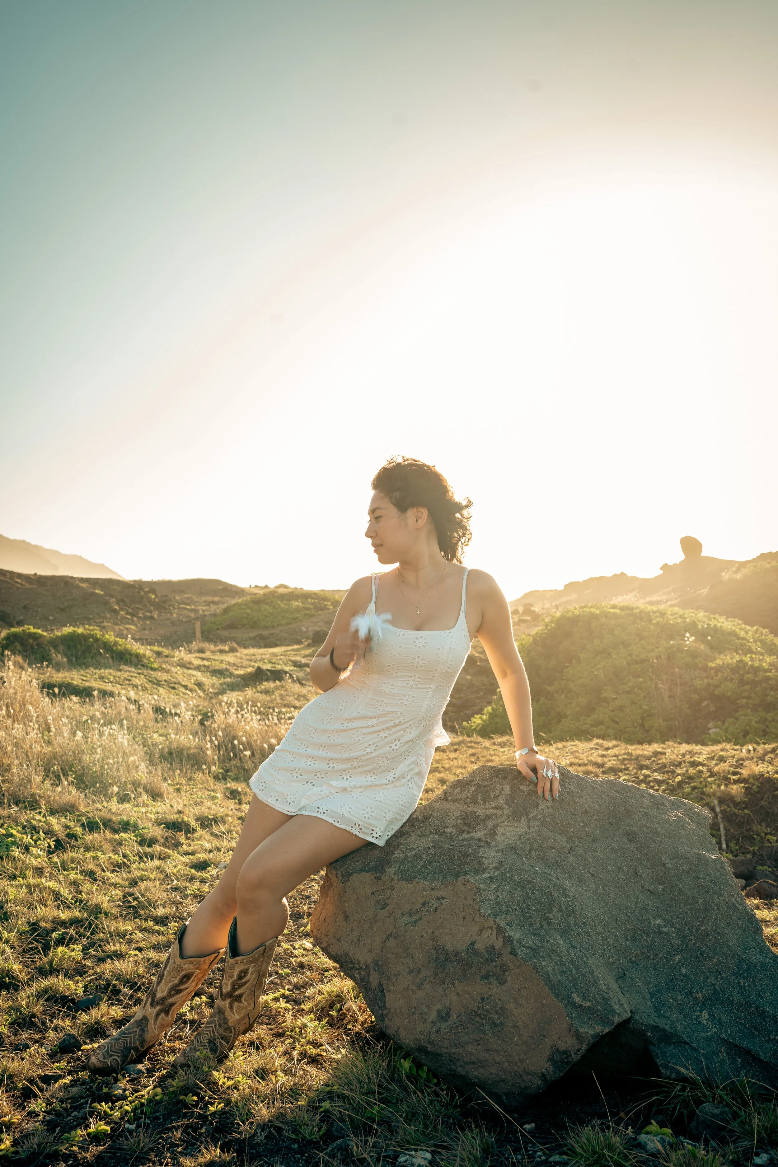 portrait, editorial style photo during golden hour in Hawaii