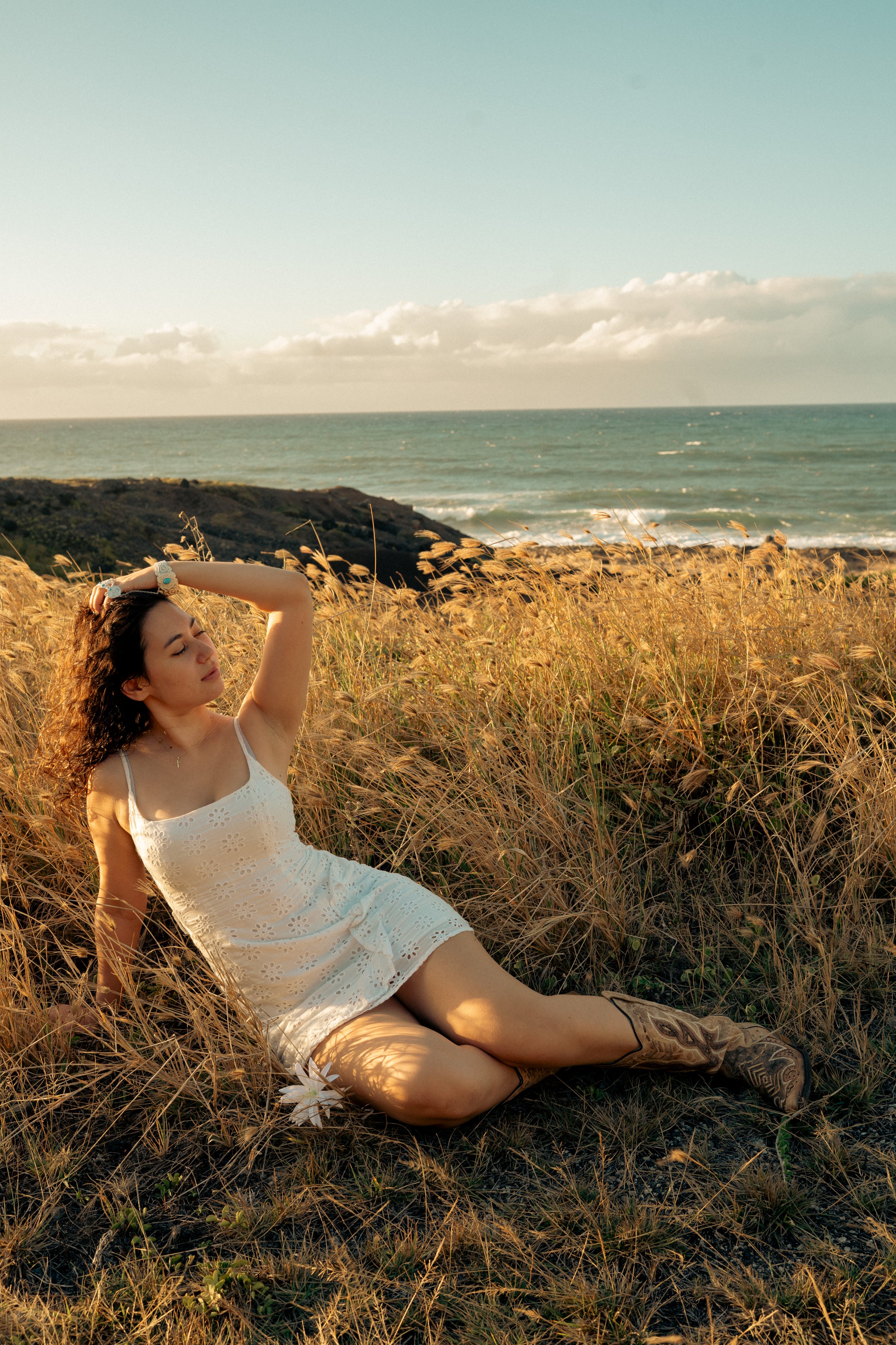portrait, editorial style photo during golden hour in Hawaii