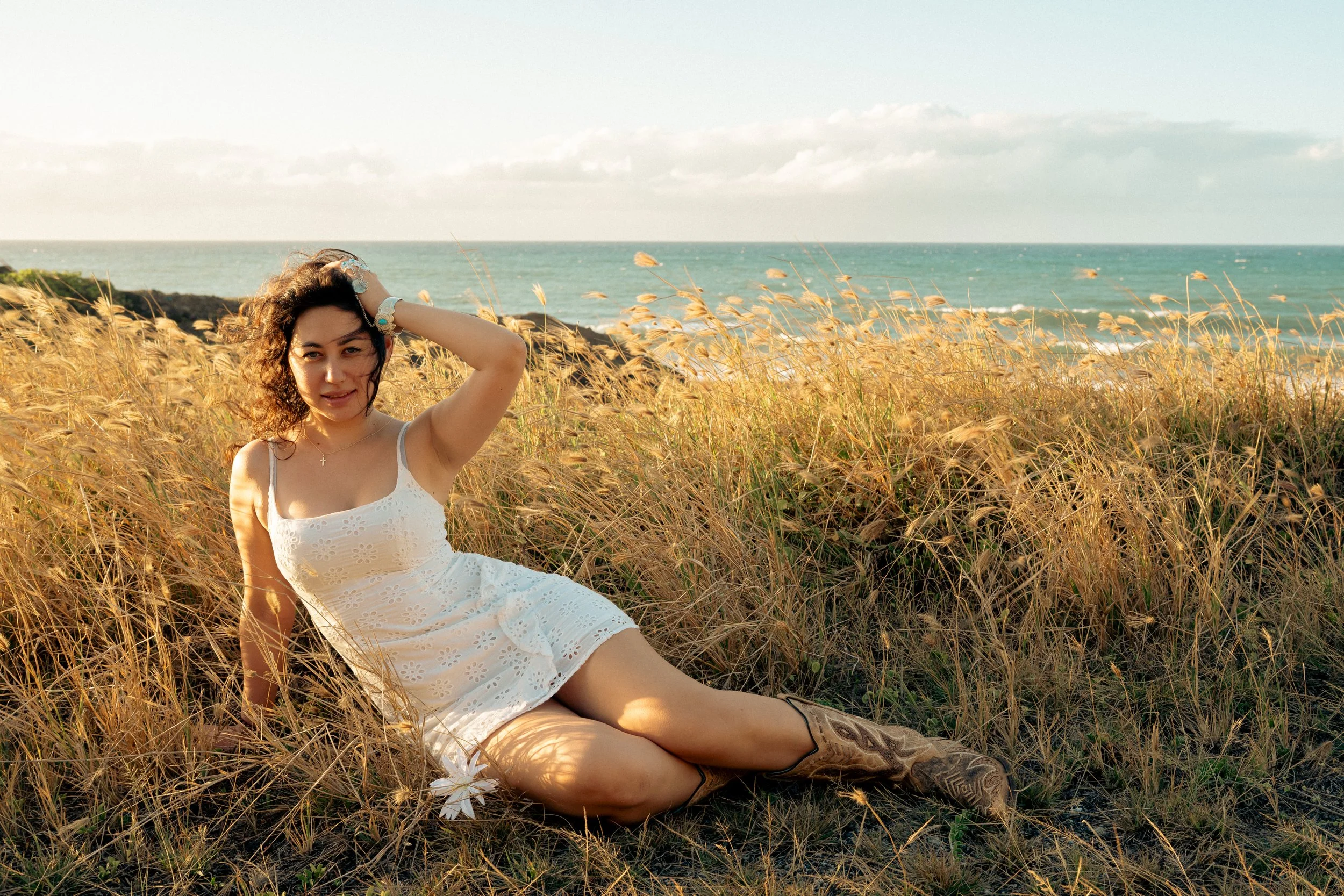 portrait, editorial style photo during golden hour in Hawaii