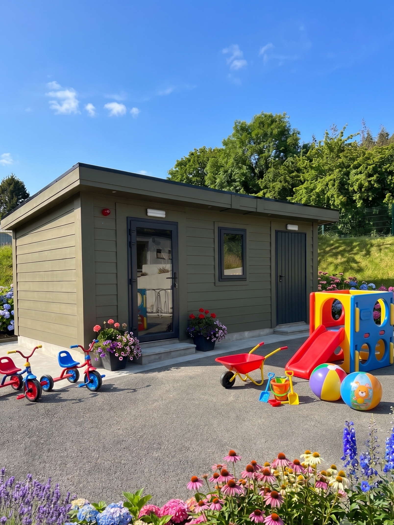 A purpose built sensory garden room in your own home set in a bright, summertime outdoor environment.