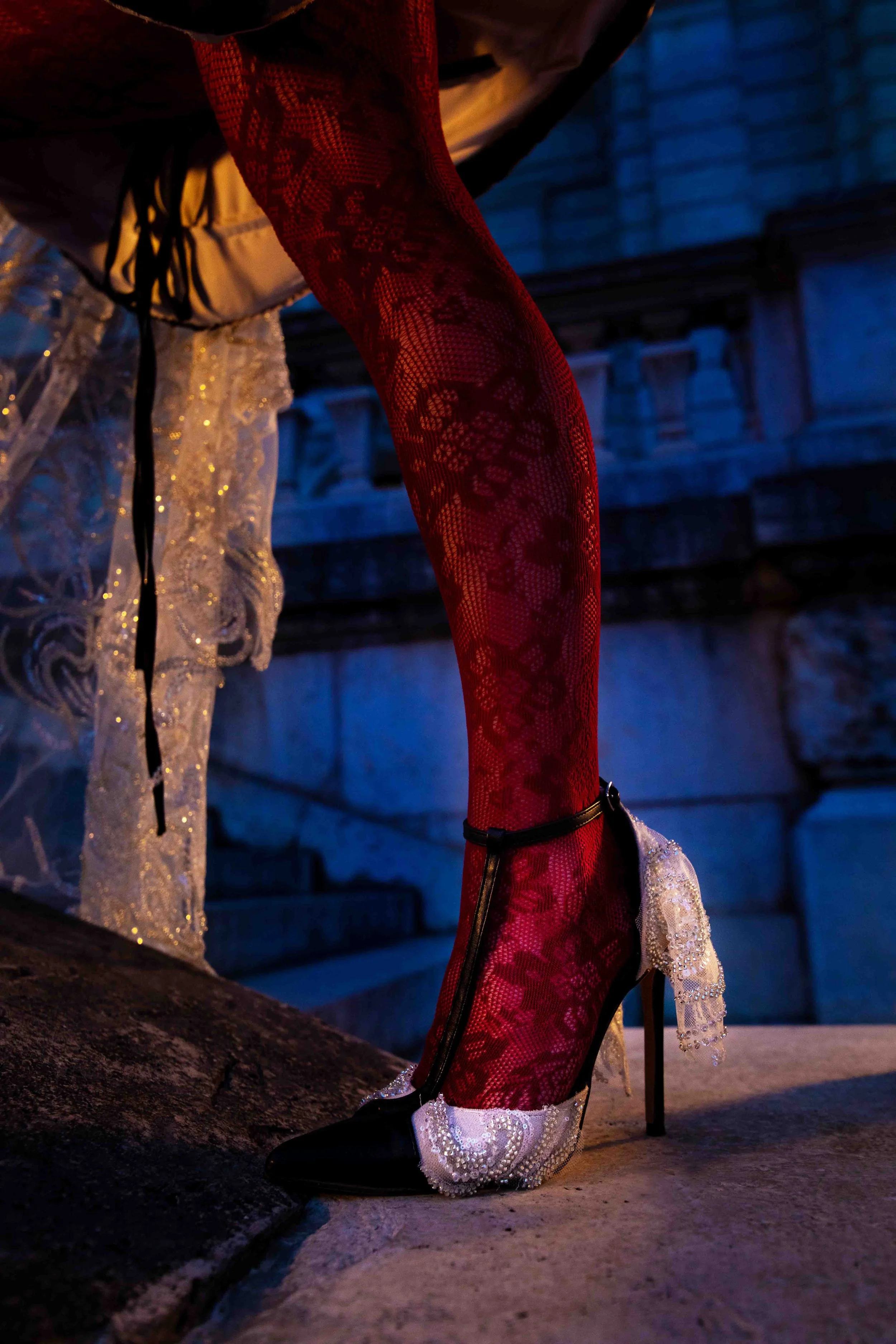    Dress, headpiece, shoes: Julian Scarry @scarryjulia  •  Tights:  thereformation.com   •  Gloves: Ajoureaccessories 