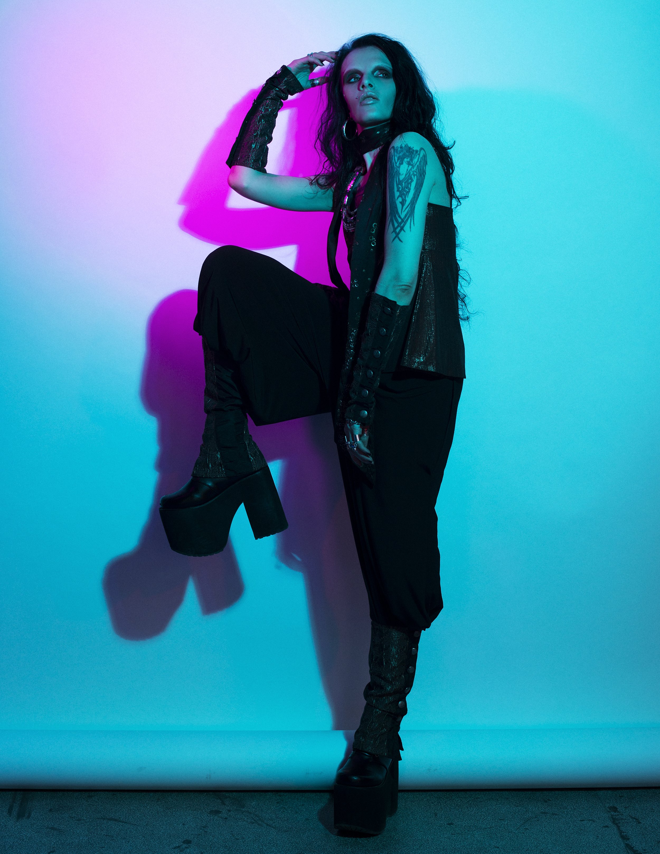  Photographer: Raisa Kanareva  Fashion Designer, Slylist, Make-up and haire artist, Androgynous model: Alex No  Wardrobe Credits:   Jacket, dress, beret –  A.No  design / Boots – Luichiny  Jewelry – stylist’s property 