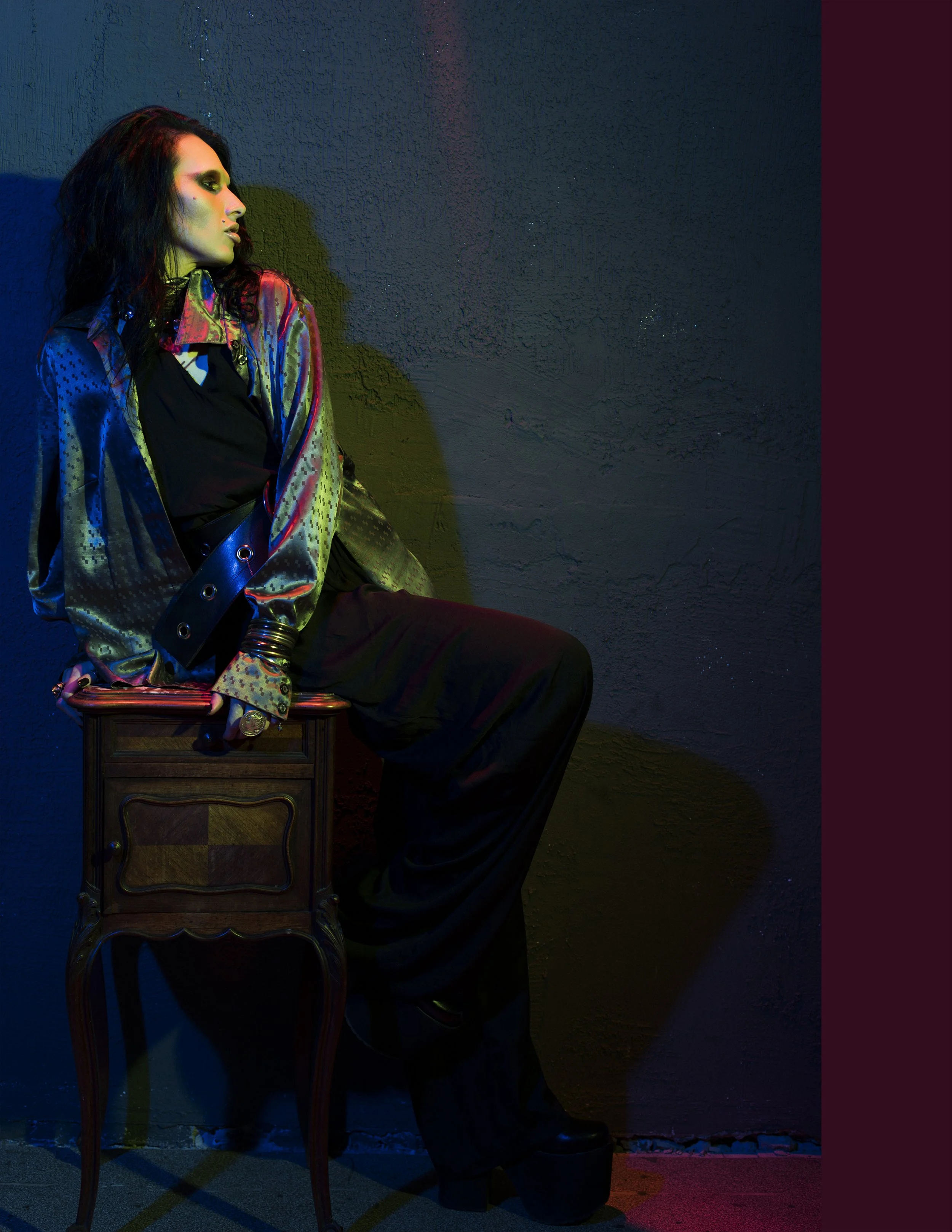  Fashion Designer, Slylist, Make-up and haire artist, Androgynous model: Alex No  Wardrobe Credits:   Shirt, trousers, bracers –   A.No  design / Scarf – TopShop /  Boots – Angelic Imprint / Jewelry, glasses - stylist’s property 