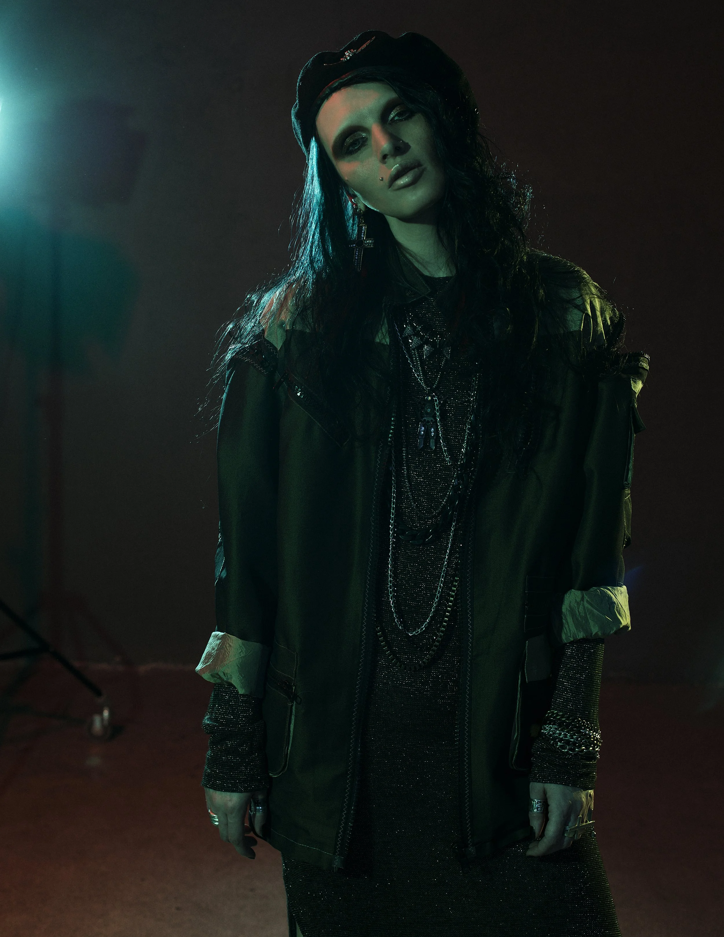  Photographer: Raisa Kanareva  Fashion Designer, Slylist, Make-up and haire artist, Androgynous model: Alex No  Wardrobe Credits:   Jacket, dress, beret –  A.No  design / Boots – Luichiny  Jewelry – stylist’s property 