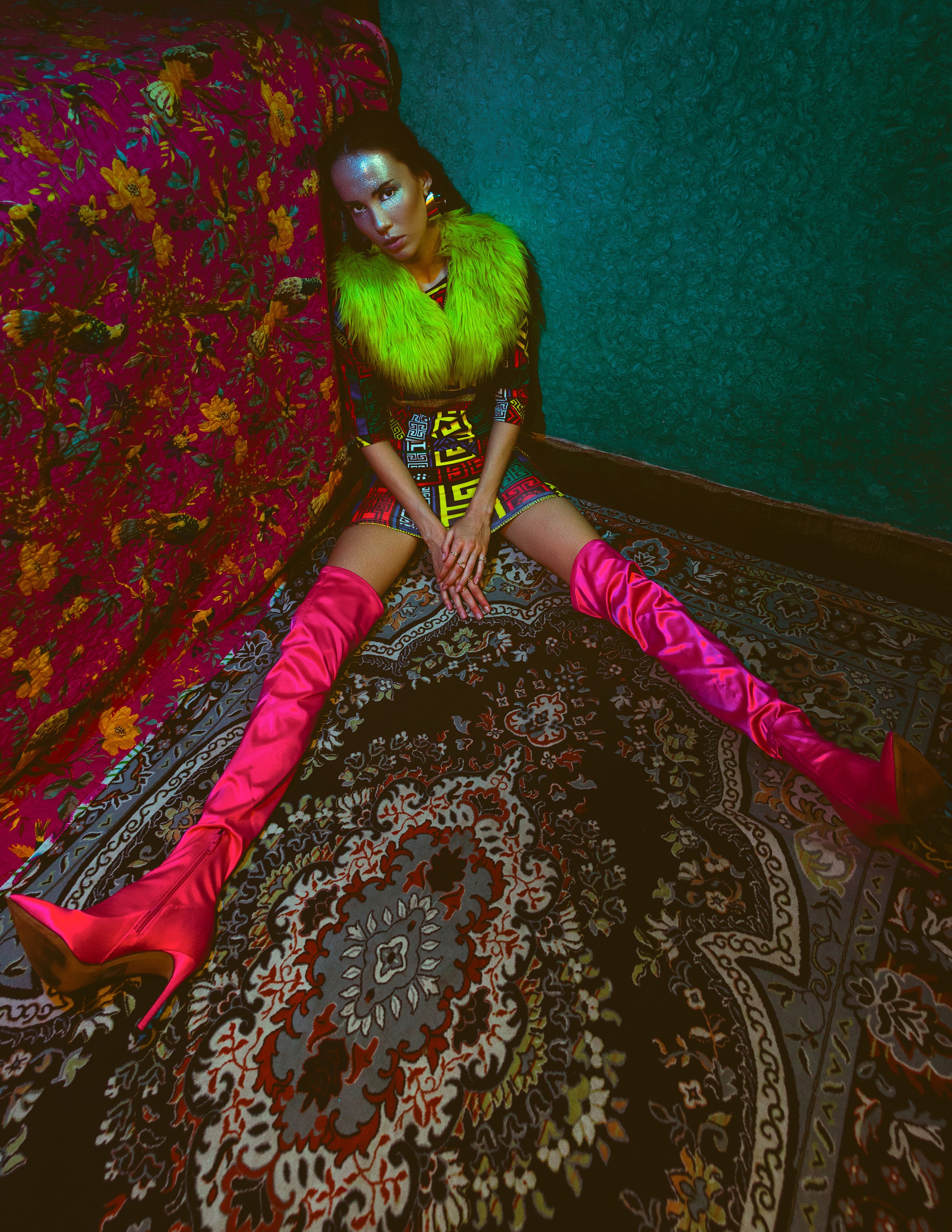  Wardrobe Credits:   Two Toned Checked Wrap Cami Romper  - SHEIN  Letter Print Mock Neck Sheer Bodysuit – SHEIN  Earrings - H&amp;M  Embellished Choker -  Managalam Royal Collection by Shilpa  Holographic Veil by Henna Parimoo   