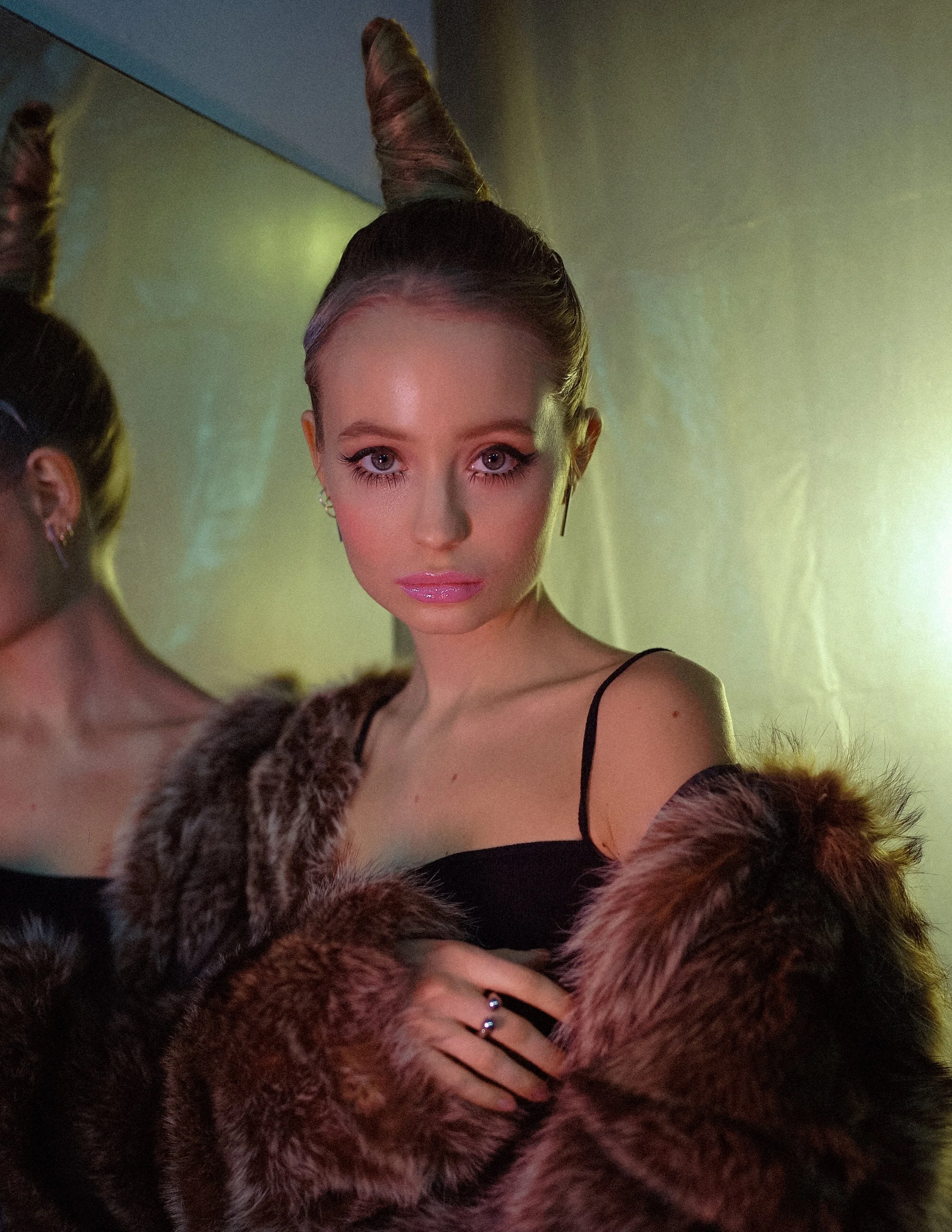  Wardrobe Credits: chain masks Crystal Obscurity @crystalobscurity dress Let's color Atelier @letscolor_atelier,   shoes Donna Christina,  dress Let's color Atelier @letscolor_atelier,  glasses property stylis 