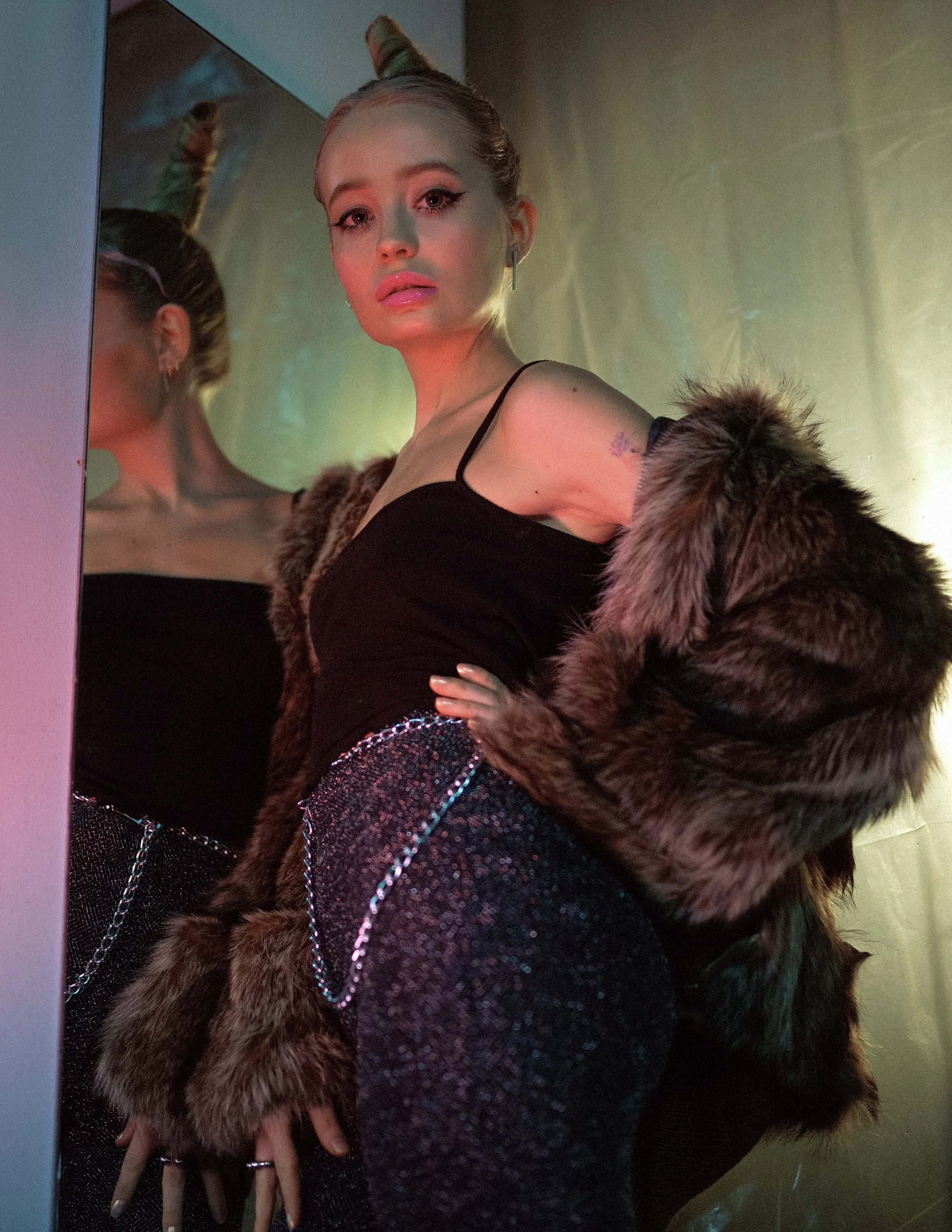  Wardrobe Credits: Chain masks Crystal Obscurity @crystalobscurity dress Let's color Atelier @letscolor_atelier,  glasses property stylist, dress Let's color Atelier @letscolor_atelier, 