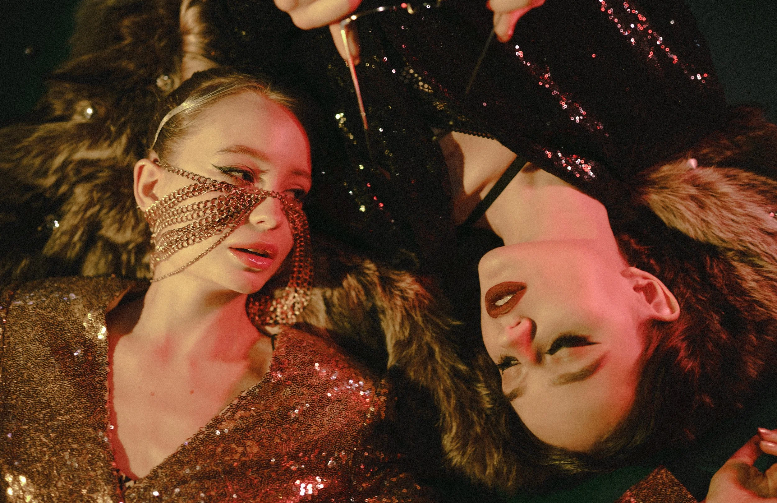  on Olga chain mask Crystal Obscurity @crystalobscurity, gloves Kryolan @kryolan_spb, jacket Polbot. On Ksenia leather coat Ibivio Pelle 